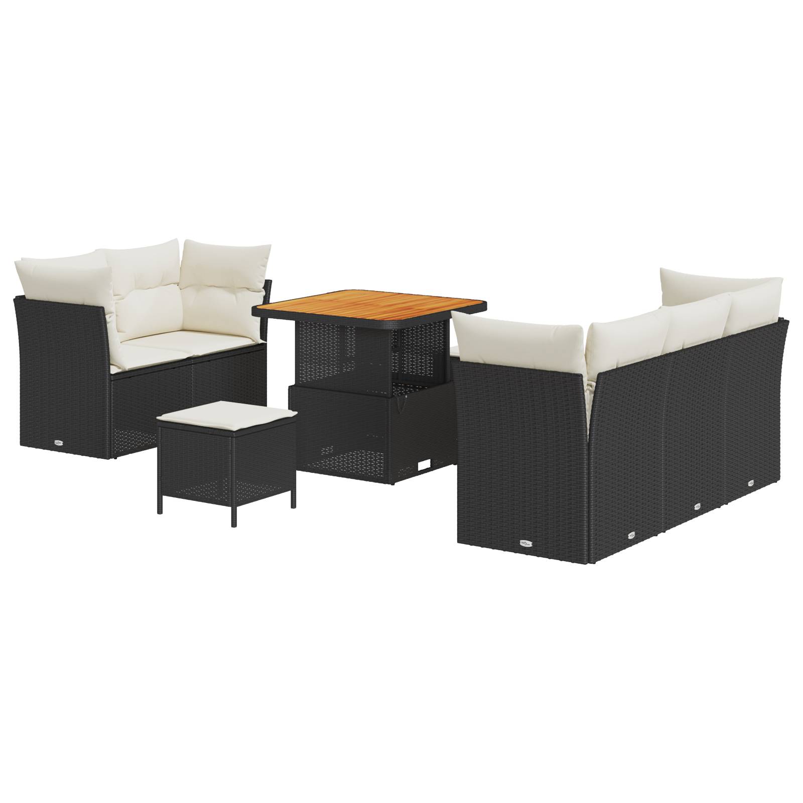 vidaXL 8-teiliges Garten Sofa Set mit Kissen Schwarzes Poly Rattan Akazie