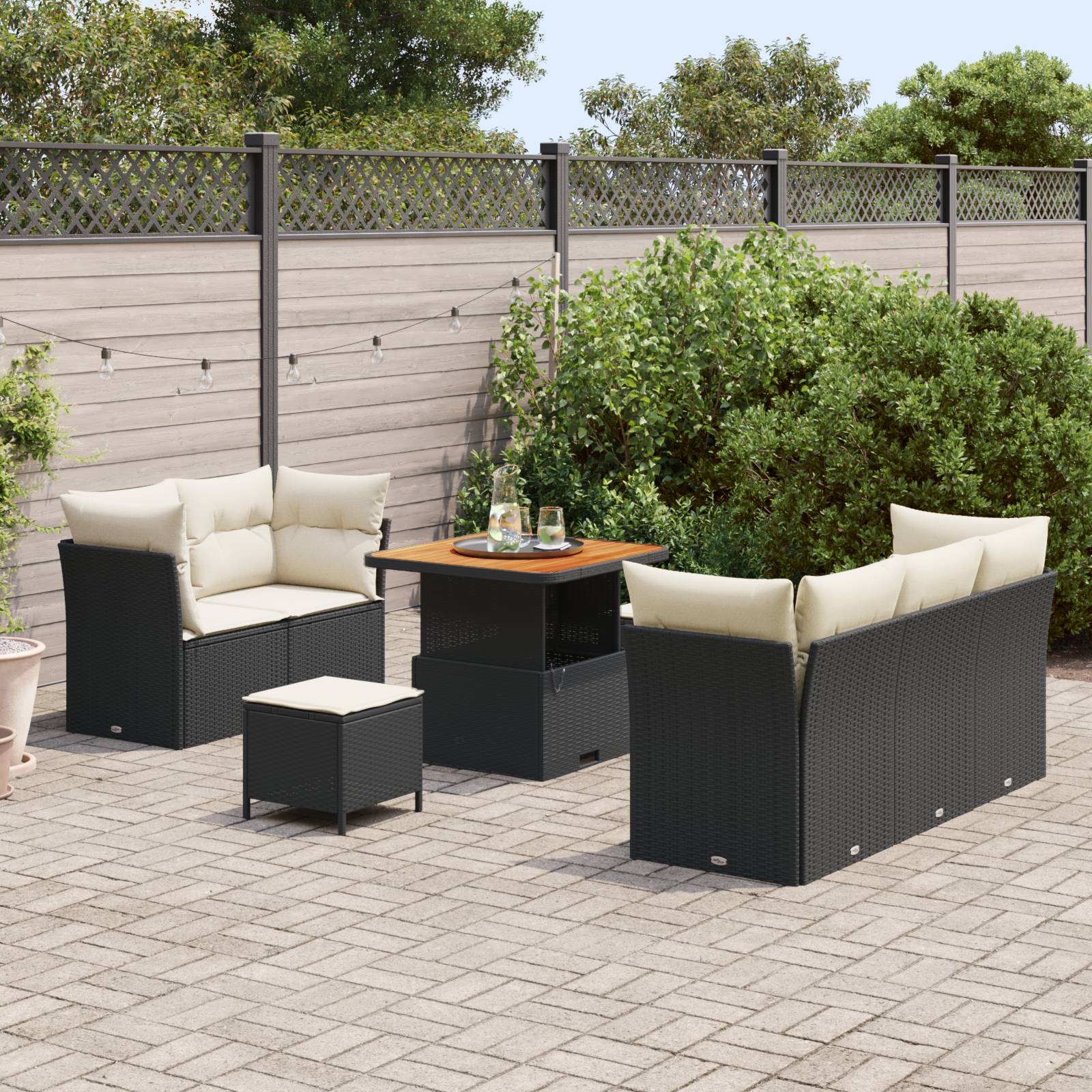 vidaXL 8-teiliges Garten Sofa Set mit Kissen Schwarzes Poly Rattan Akazie