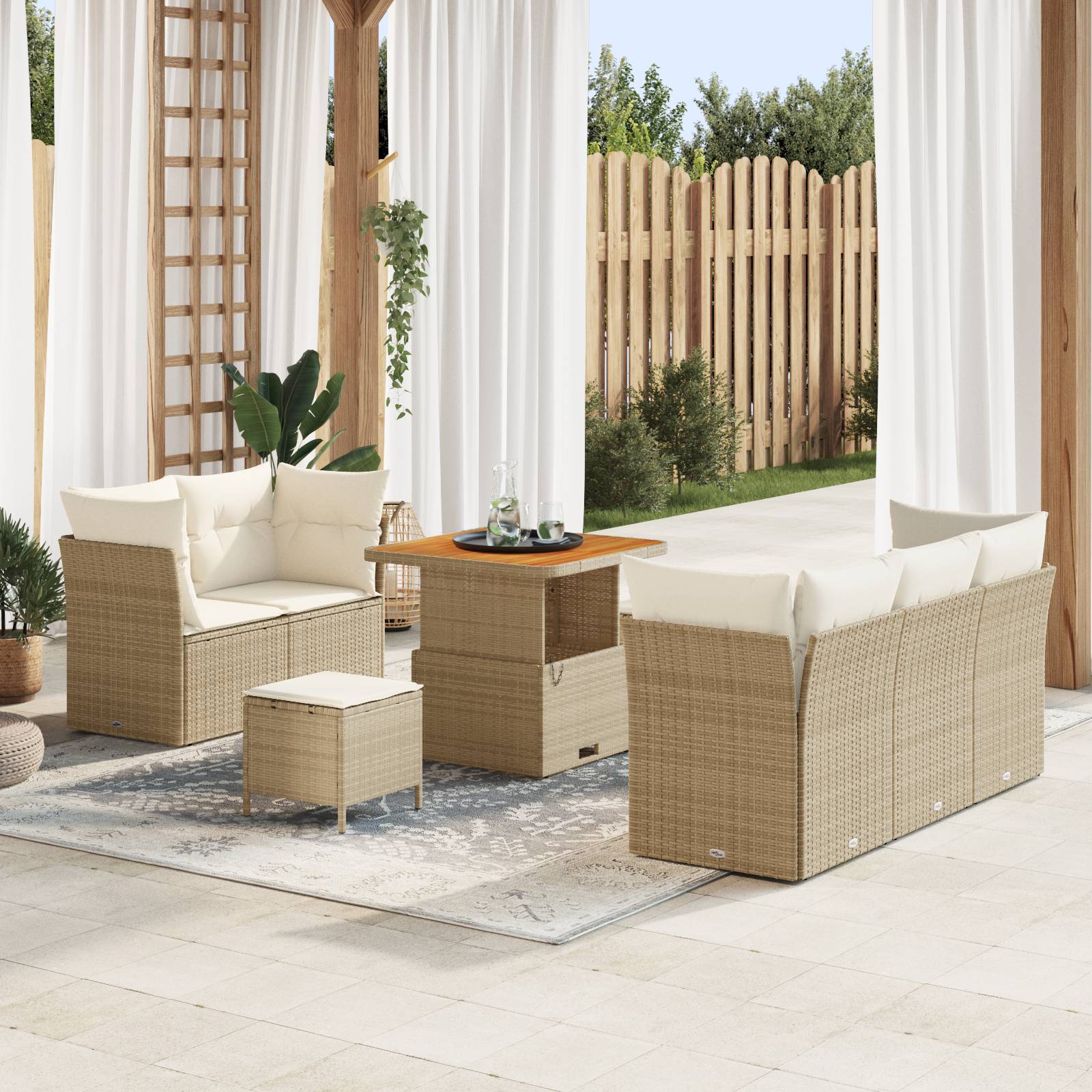 vidaXL 8-teiliges Garten Sofa Set mit Kissen Beige Poly Rattan Akazie