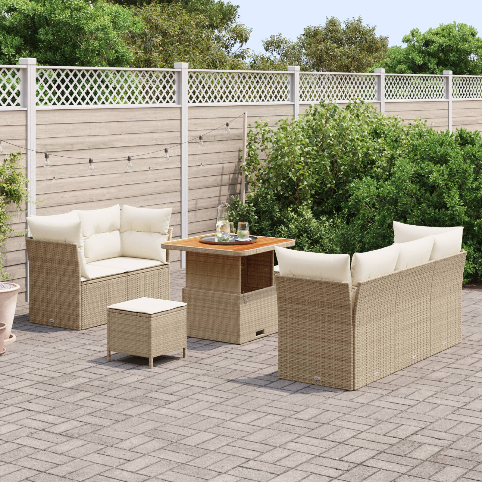 vidaXL 8-teiliges Garten Sofa Set mit Kissen Beige Poly Rattan Akazie