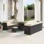 vidaXL 10-teiliges Garten-Sofa-Set mit Kissen schwarzes Poly-Rattan Akazie vidaXL 10-teiliges Garten-Sofa-Set mit Kissen schwarzes Poly-Rattan Akazie
