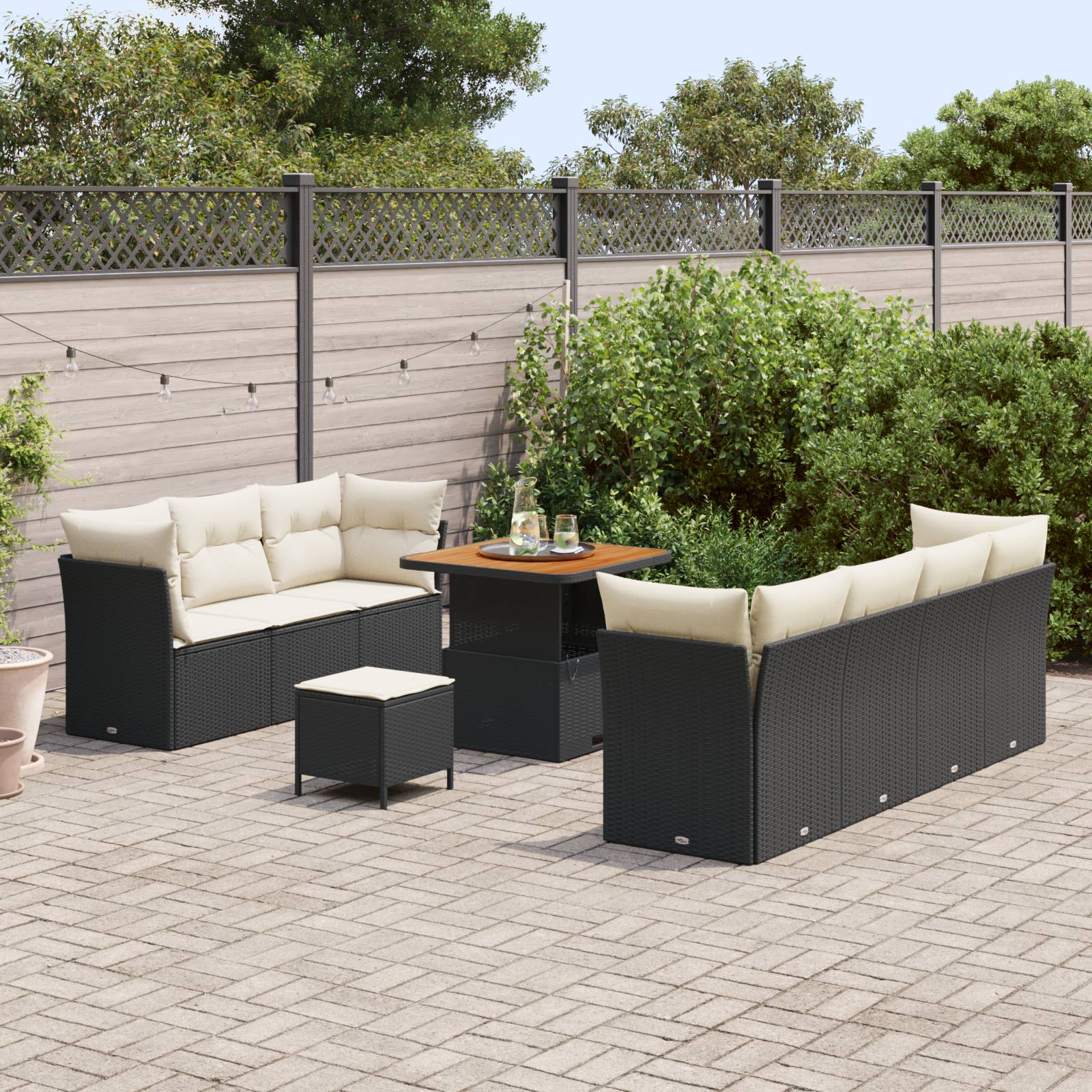 vidaXL 10-teiliges Garten-Sofa-Set mit Kissen schwarzes Poly-Rattan Akazie