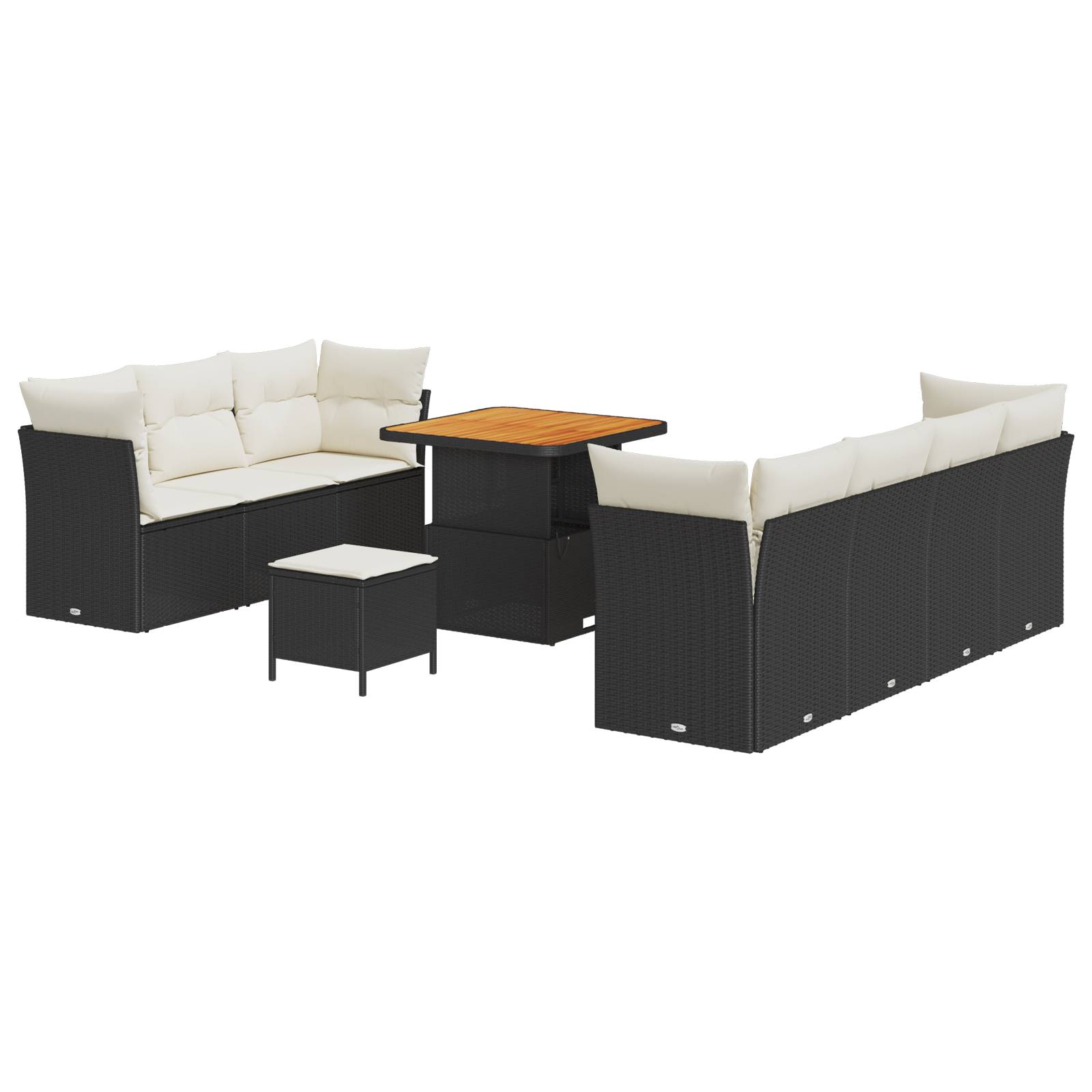 vidaXL 10-teiliges Garten-Sofa-Set mit Kissen schwarzes Poly-Rattan Akazie