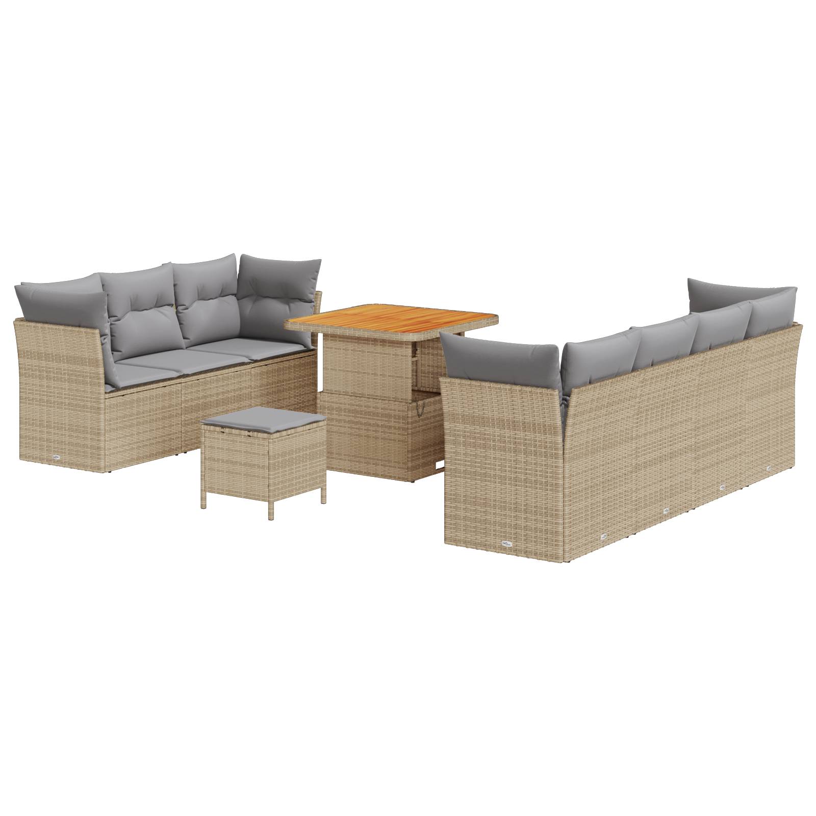vidaXL 10-teiliges Garten-Sofa-Set mit Kissen aus beigem Poly-Rattan