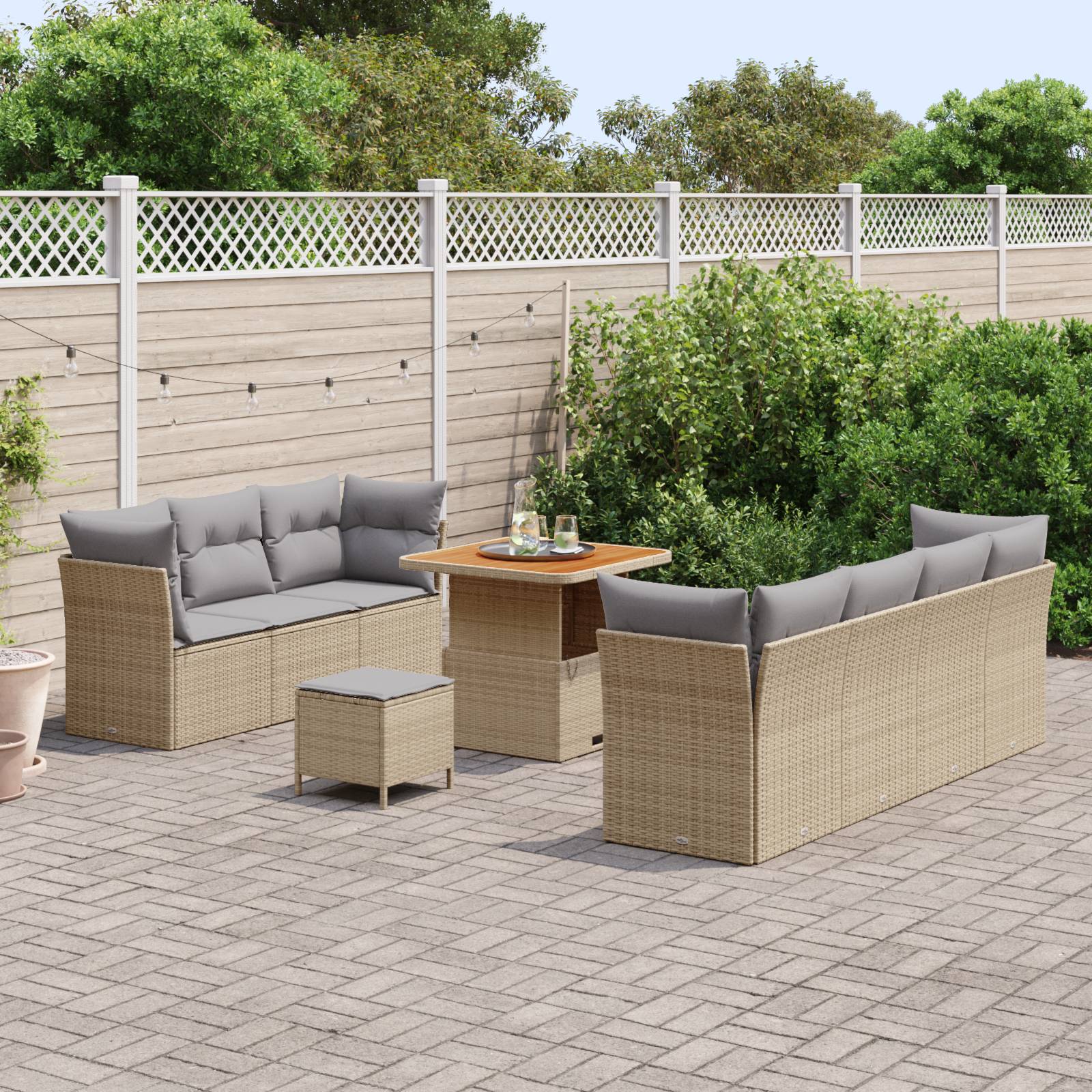 vidaXL 10-teiliges Garten-Sofa-Set mit Kissen aus beigem Poly-Rattan