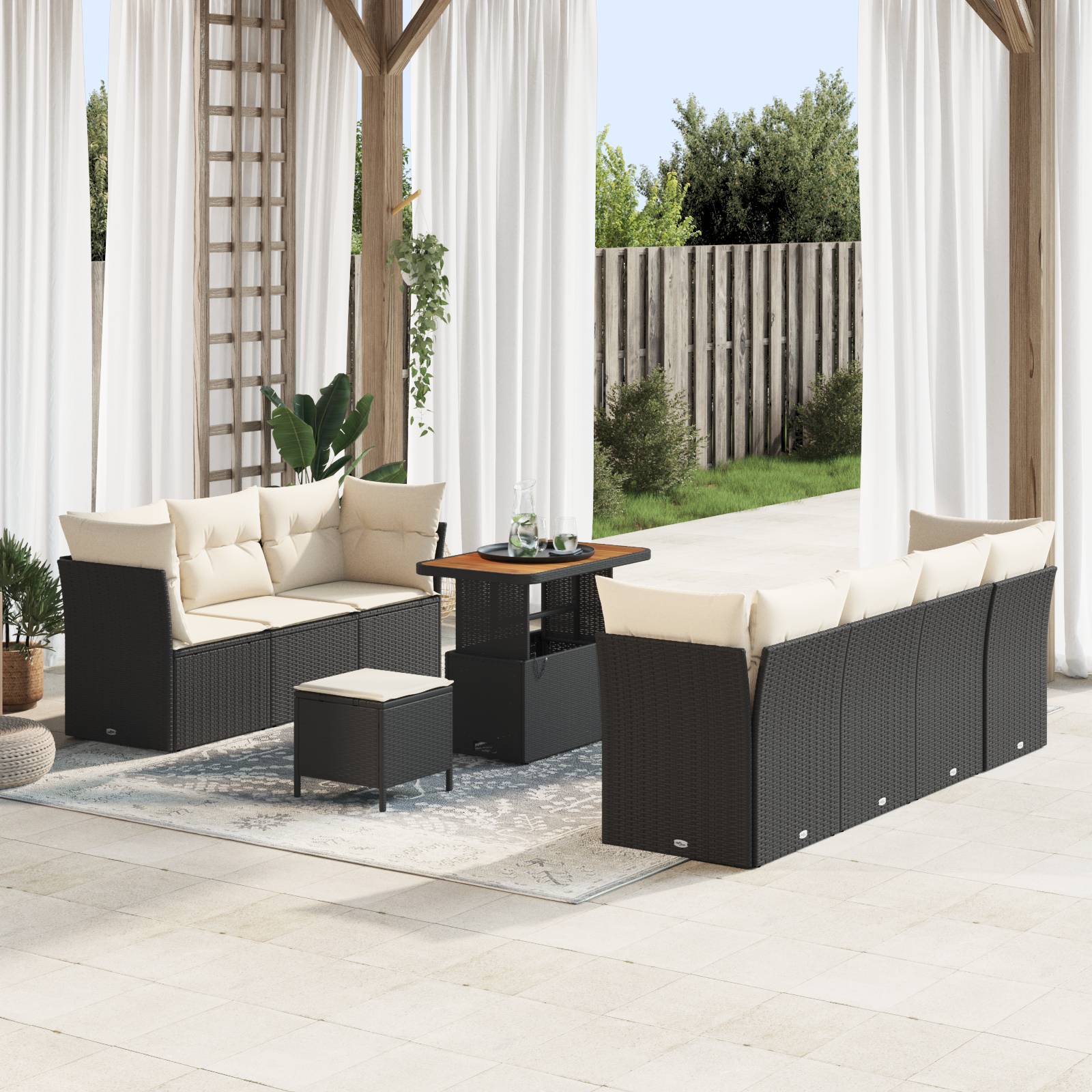 vidaXL 10-teiliges Garten Sofa Set mit Kissen Schwarz Poly Rattan Akazie