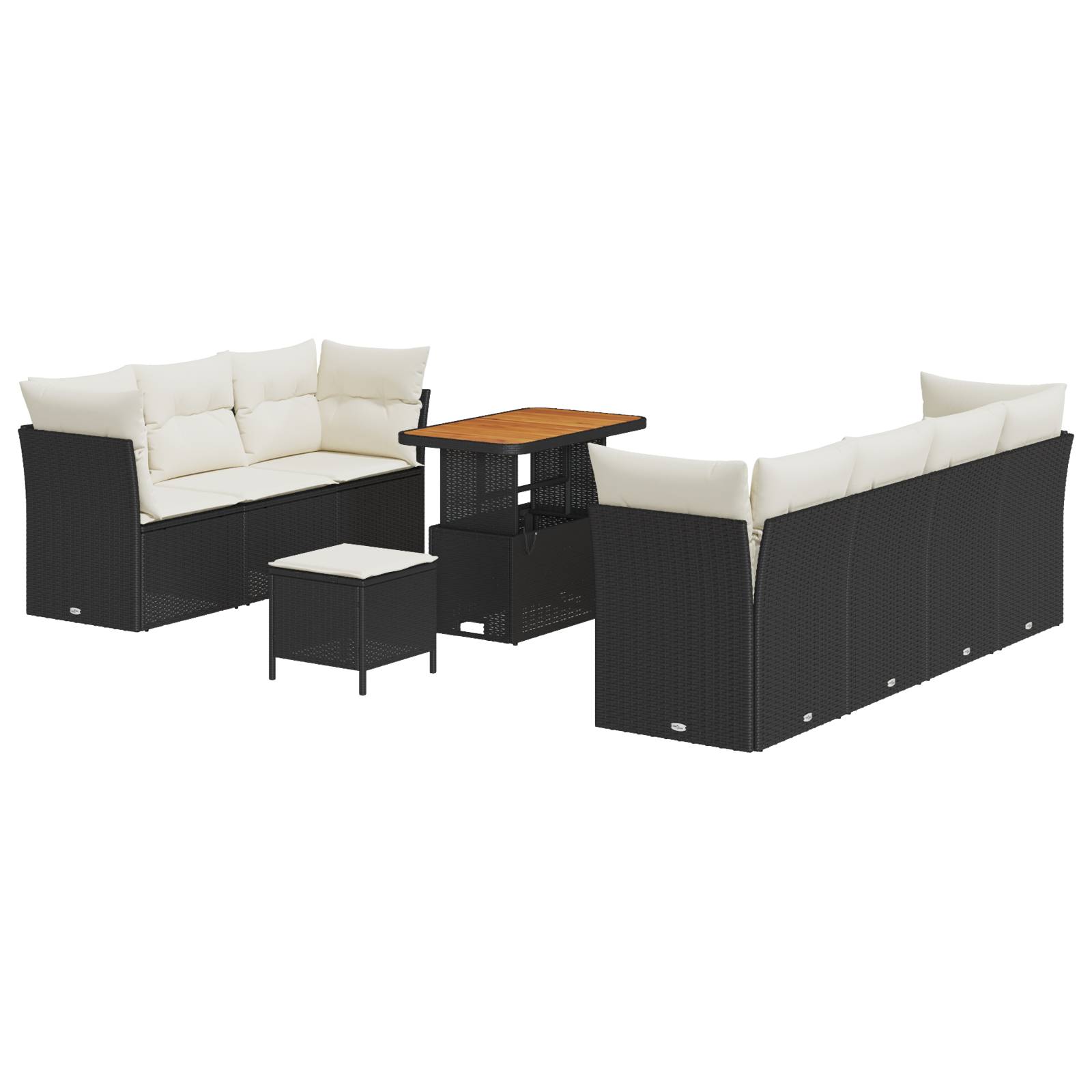 vidaXL 10-teiliges Garten Sofa Set mit Kissen Schwarz Poly Rattan Akazie