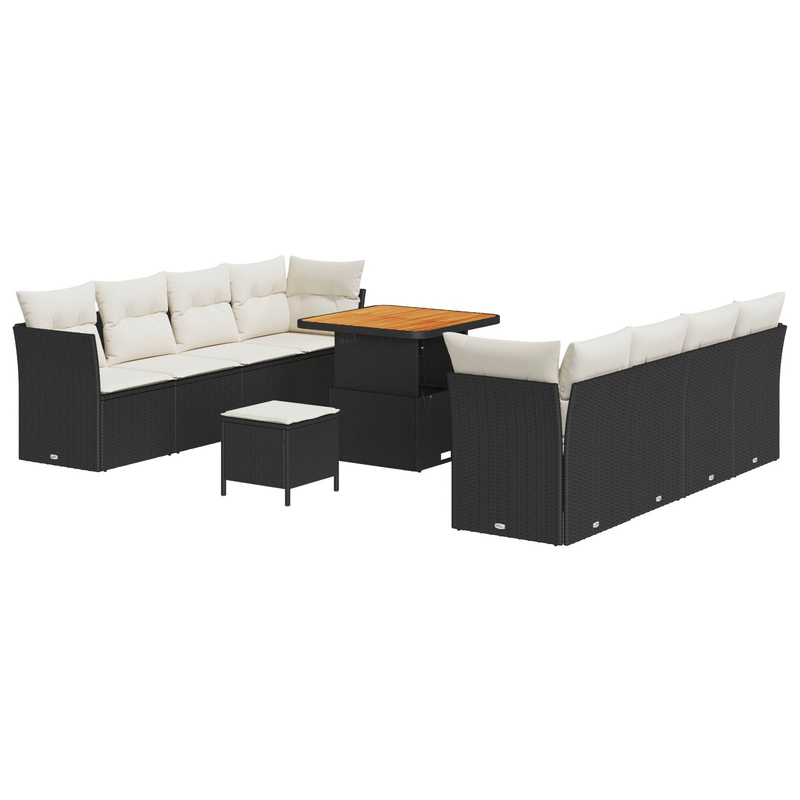vidaXL 11-teiliges Garten Sofa Set mit Kissen – Schwarz – Poly Rattan – Akazie