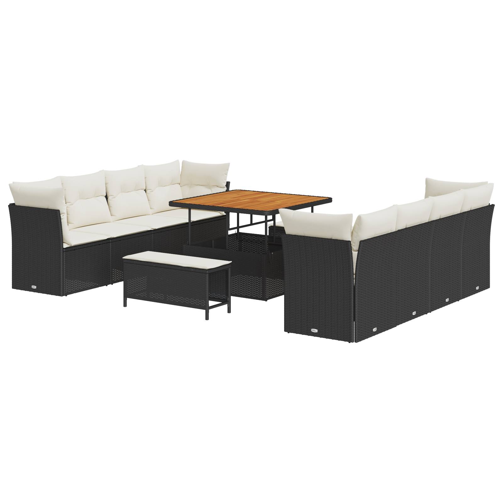 vidaXL 11-teiliges Gartensofa Set mit Kissen Schwarz Poly Rattan Akazie