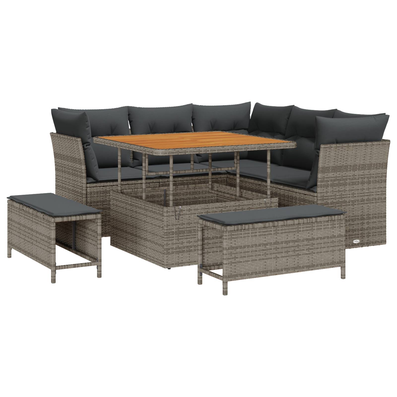 vidaXL 8-tlg. Garten Sofa Set mit Kissen Grau Poly Rattan Akazie