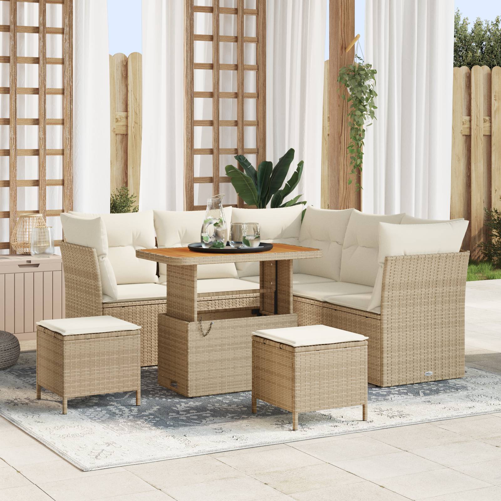 vidaXL 8-teiliges Garten Sofa Set mit Kissen Beige Poly Rattan Akazie