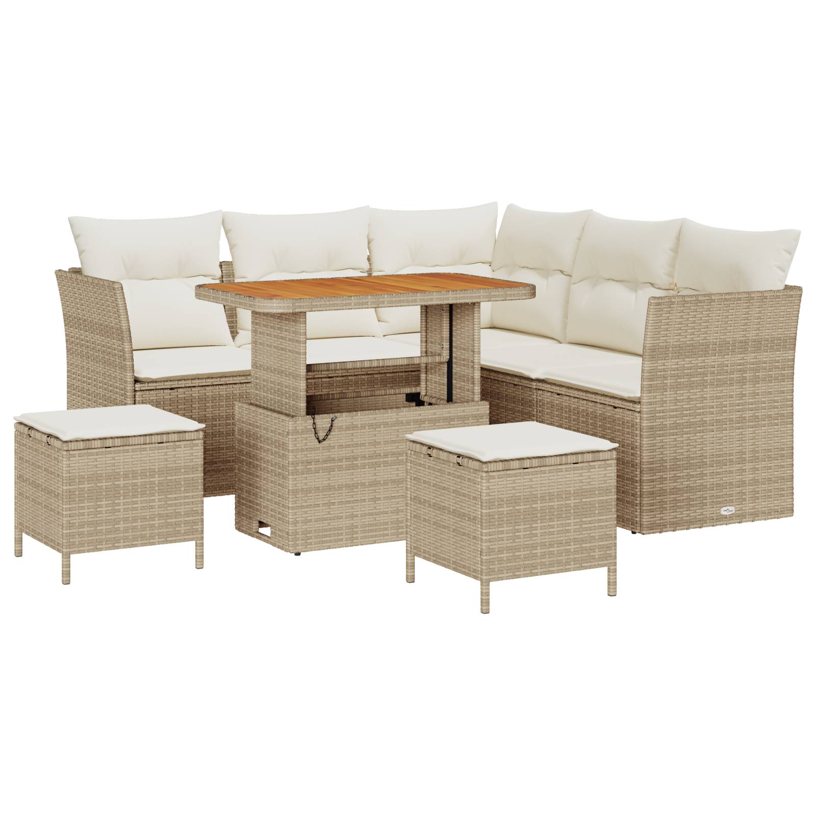 vidaXL 8-teiliges Garten Sofa Set mit Kissen Beige Poly Rattan Akazie