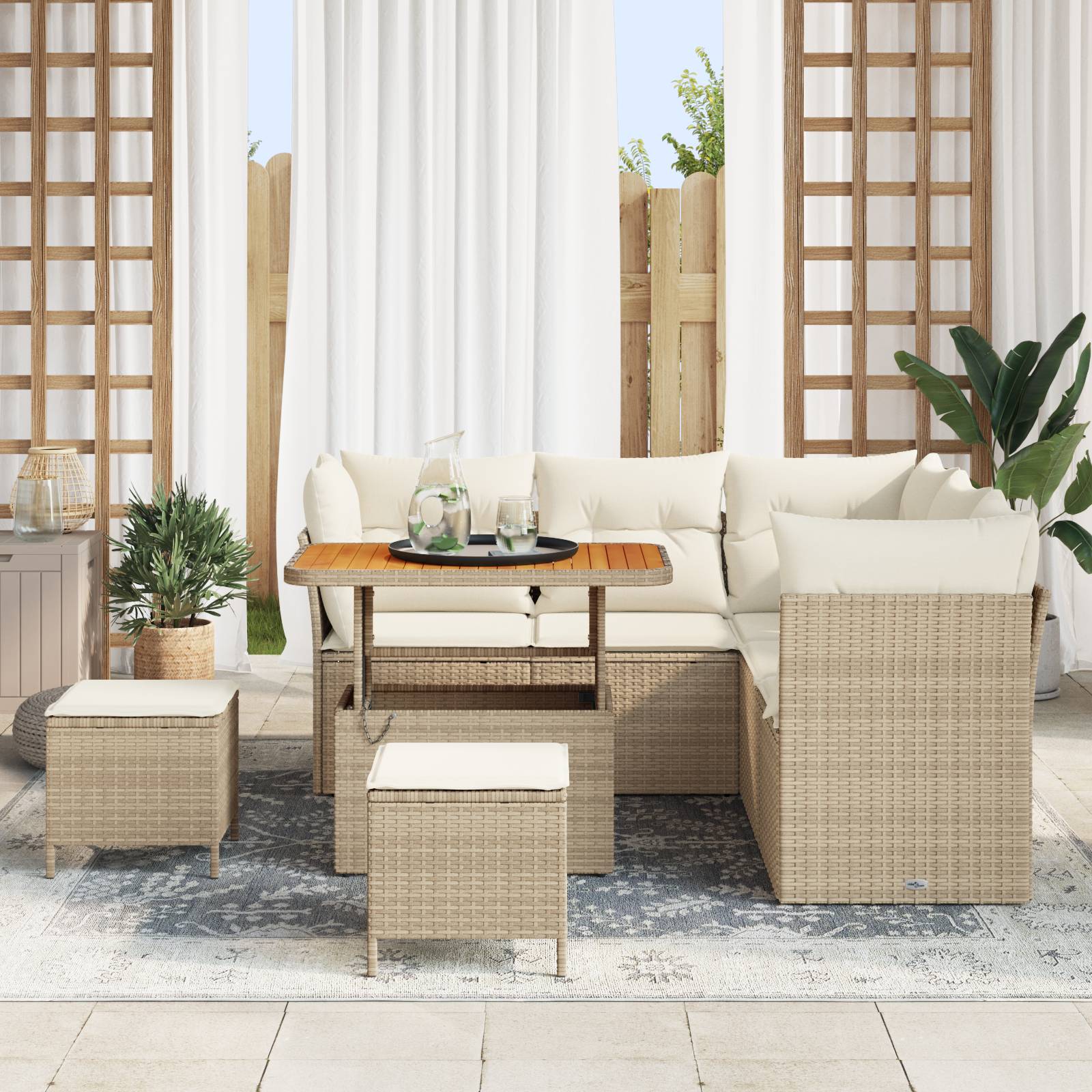 vidaXL 8-teiliges Garten Sofa Set mit Kissen Beige Poly Rattan Akazie