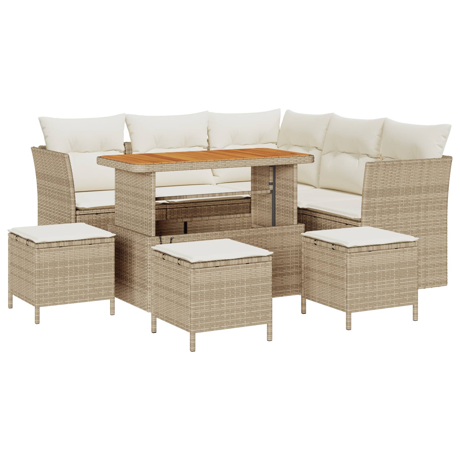 vidaXL 9-teiliges Garten Sofa Set mit Kissen Beige Poly Rattan Akazie