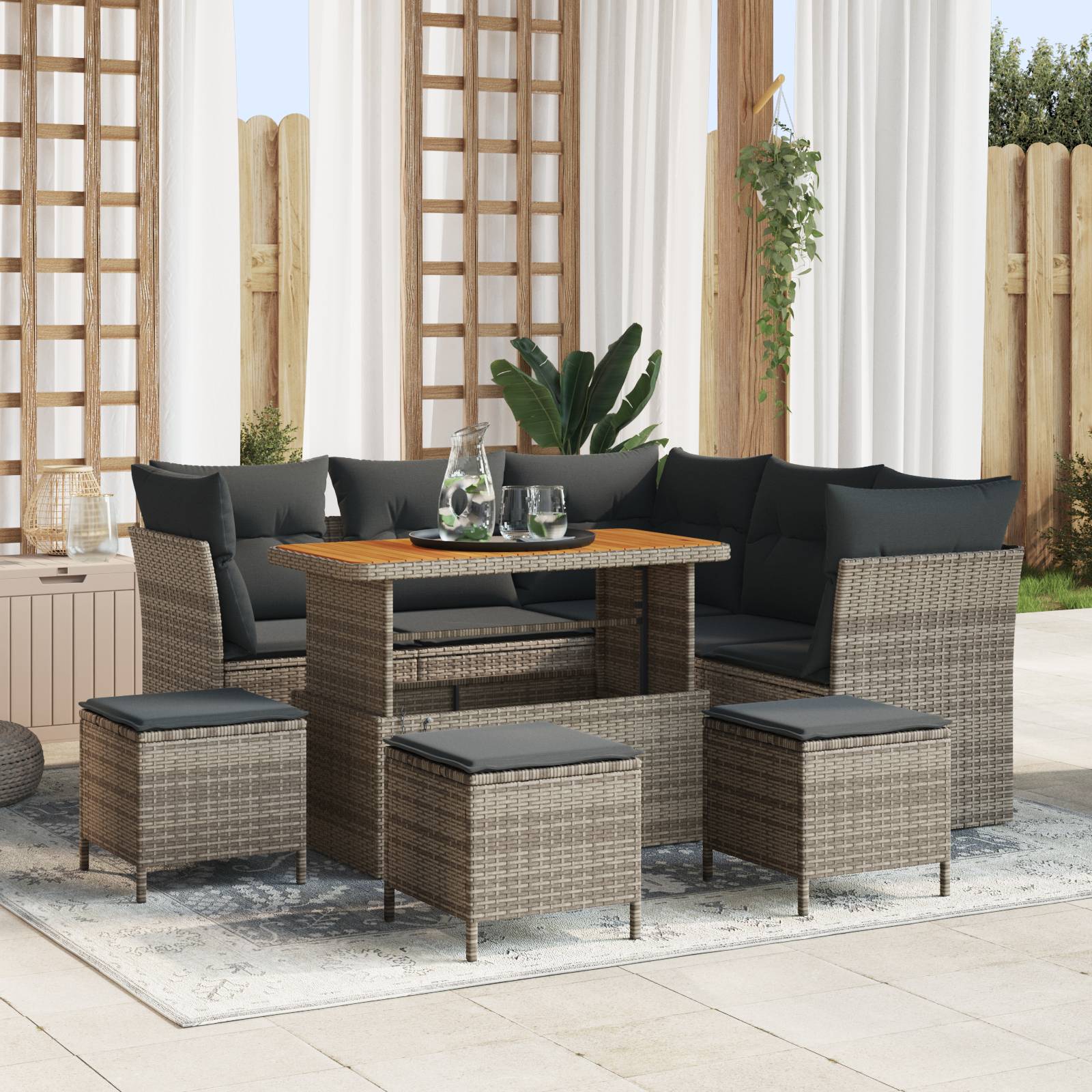 vidaXL 9-teiliges Garten Sofa Set mit Kissen Grau Poly Rattan Akazie