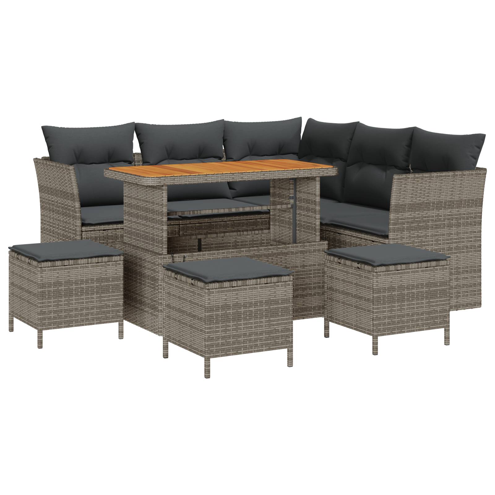 vidaXL 9-teiliges Garten Sofa Set mit Kissen Grau Poly Rattan Akazie