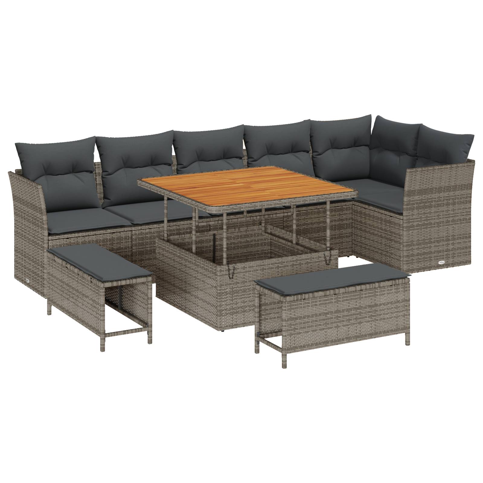 vidaXL 9-teiliges Garten-Sofa-Set mit Kissen Grau Poly-Rattan Akazie