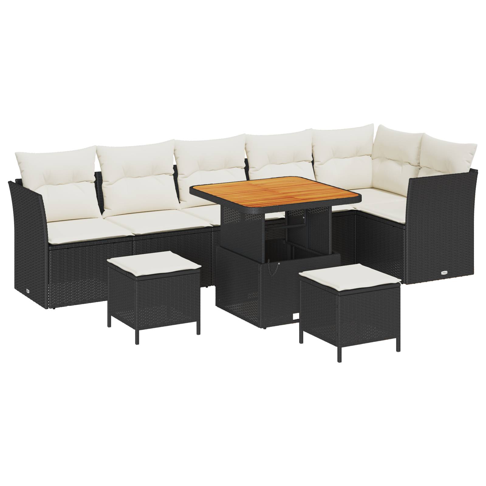 vidaXL 9-teiliges Garten-Sofa-Set mit Kissen Schwarz Poly-Rattan Akazie