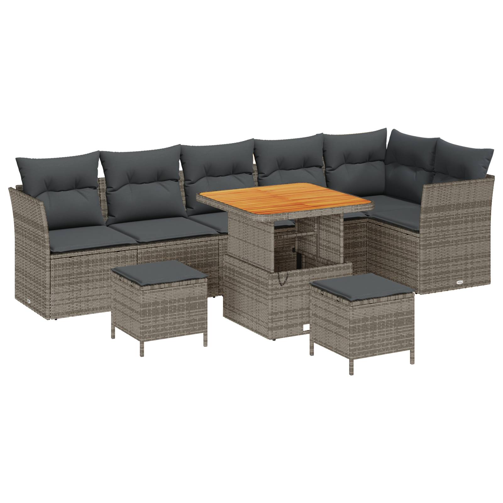vidaXL 9-teiliges Garten Sofa Set mit Kissen Grau Poly Rattan Akazie
