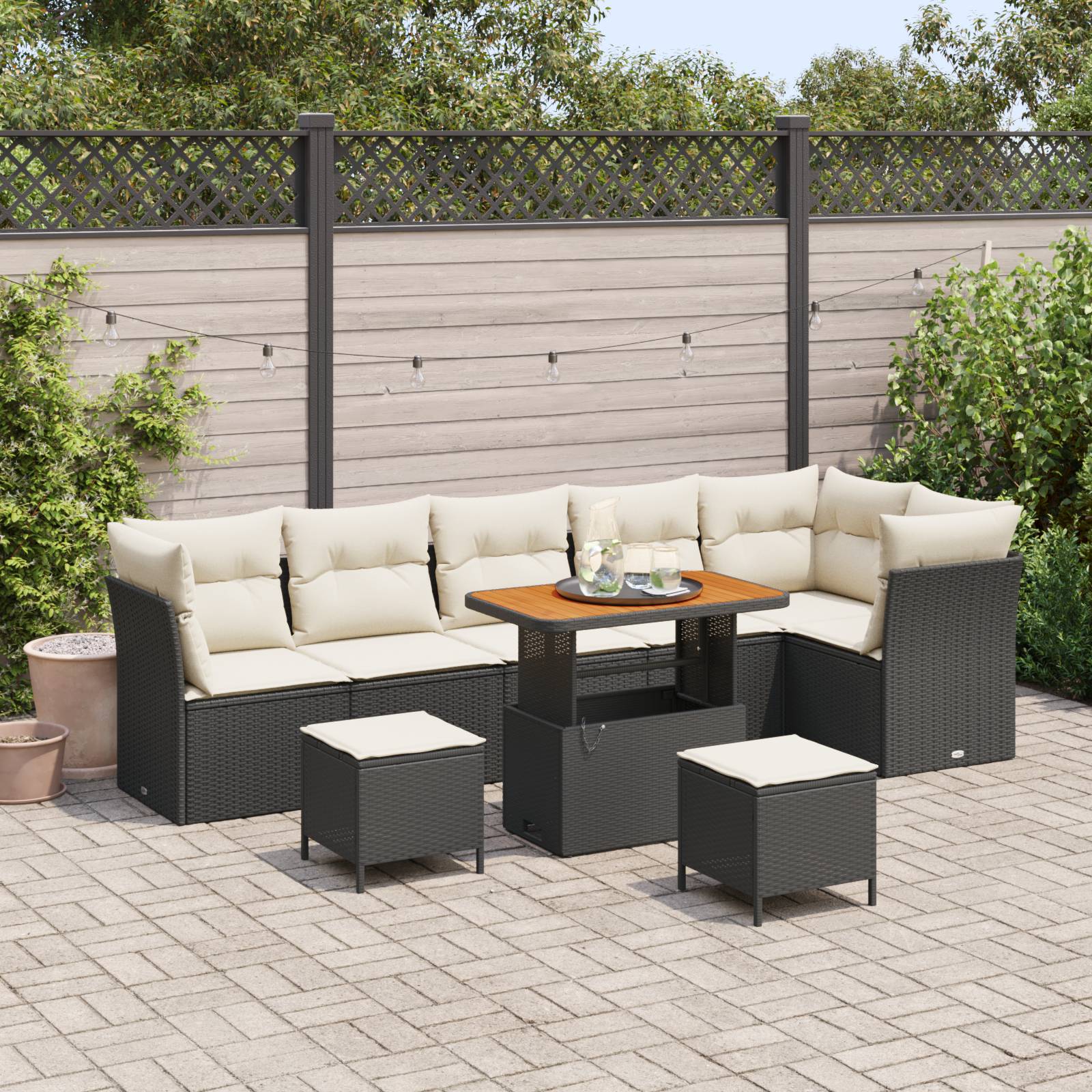 vidaXL 9-teiliges Garten Sofa Set mit Kissen Schwarz Poly Rattan Akazie