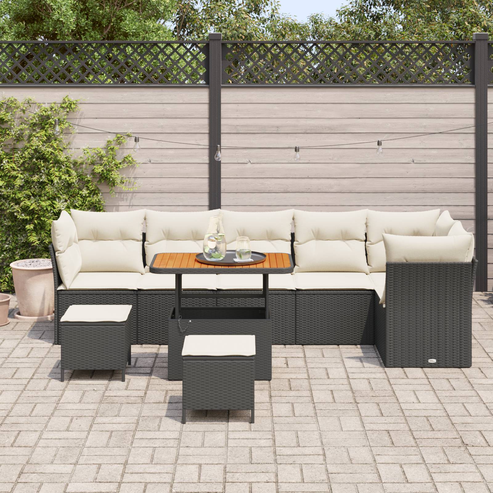 vidaXL 9-teiliges Garten Sofa Set mit Kissen Schwarz Poly Rattan Akazie