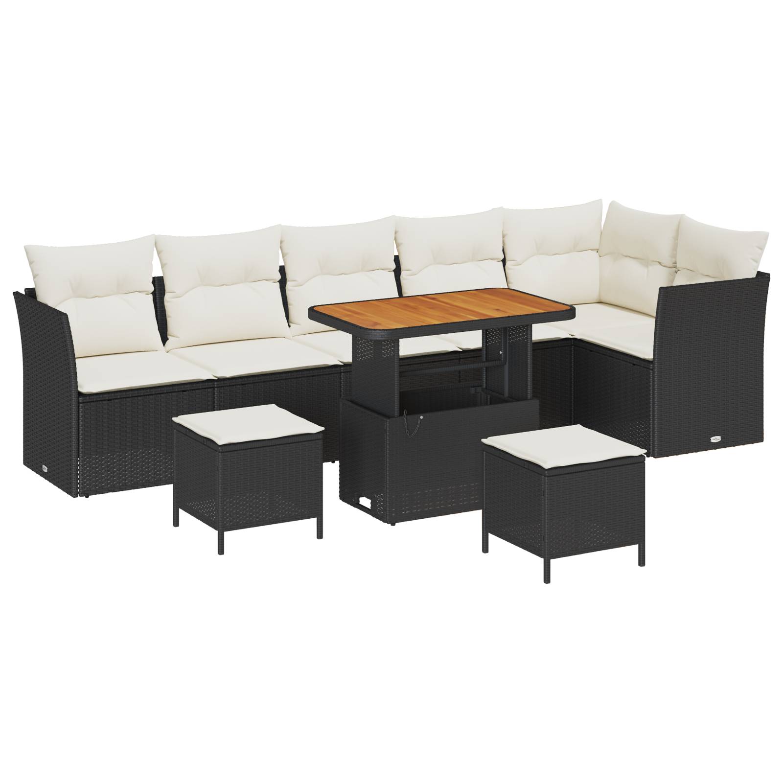 vidaXL 9-teiliges Garten Sofa Set mit Kissen Schwarz Poly Rattan Akazie