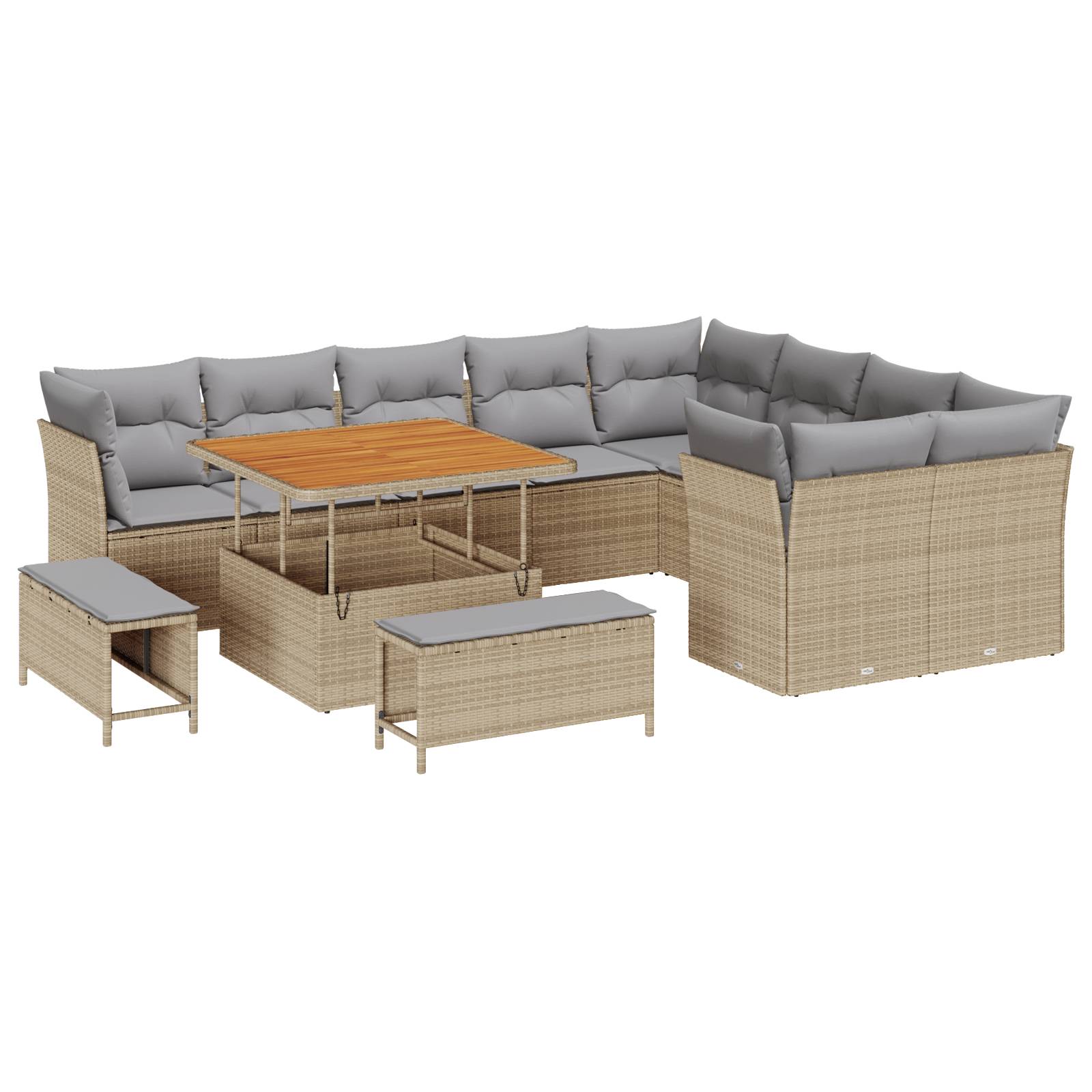 vidaXL 12-teiliges Garten Sofa Set mit Kissen Beige Poly Rattan Akazie
