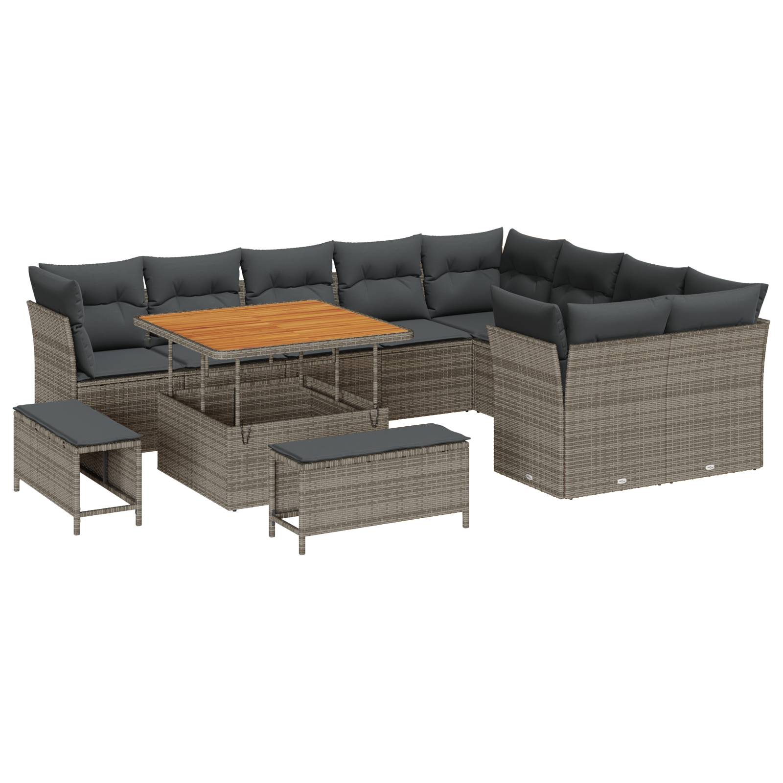 vidaXL 12-teiliges Garten Sofa Set mit Kissen Grau Poly Rattan Akazie