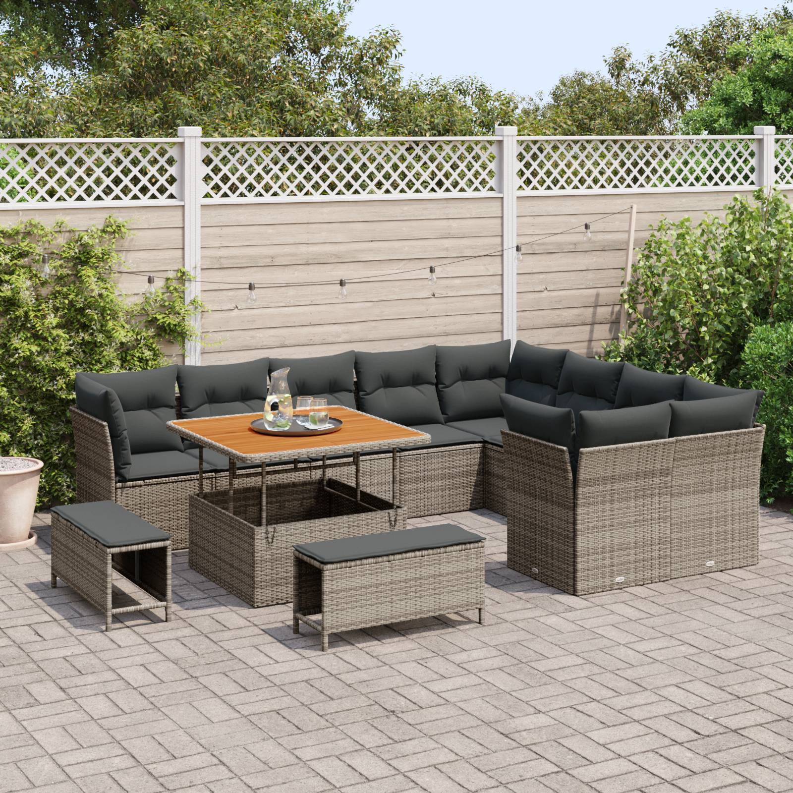vidaXL 12-teiliges Garten Sofa Set mit Kissen Grau Poly Rattan Akazie