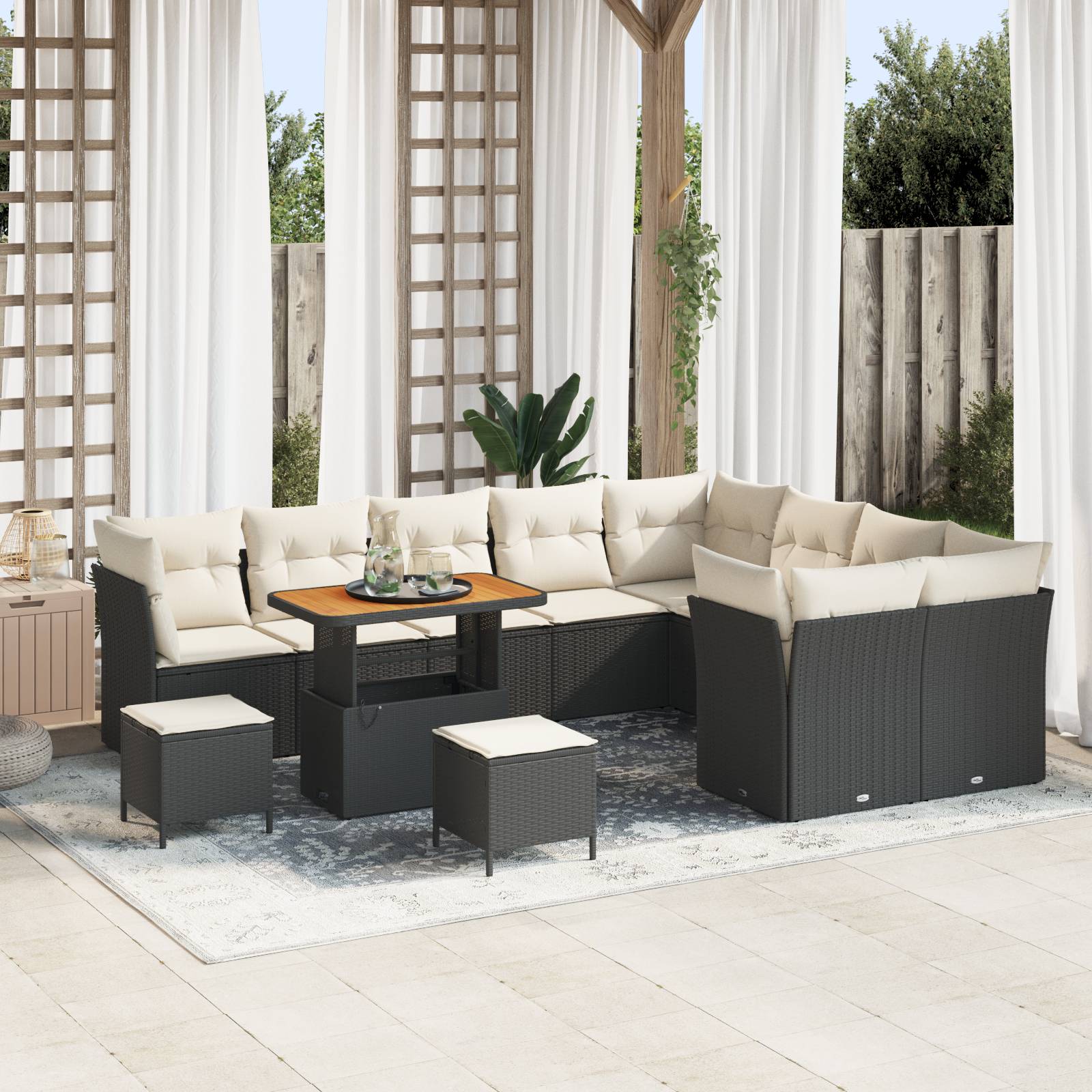 vidaXL 12-teiliges Garten Sofa Set mit Kissen Schwarz Poly Rattan Akazie