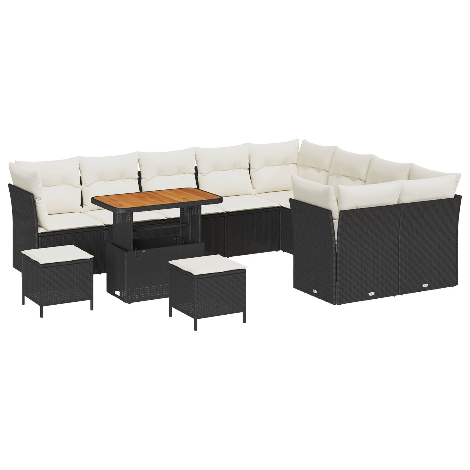 vidaXL 12-teiliges Garten Sofa Set mit Kissen Schwarz Poly Rattan Akazie