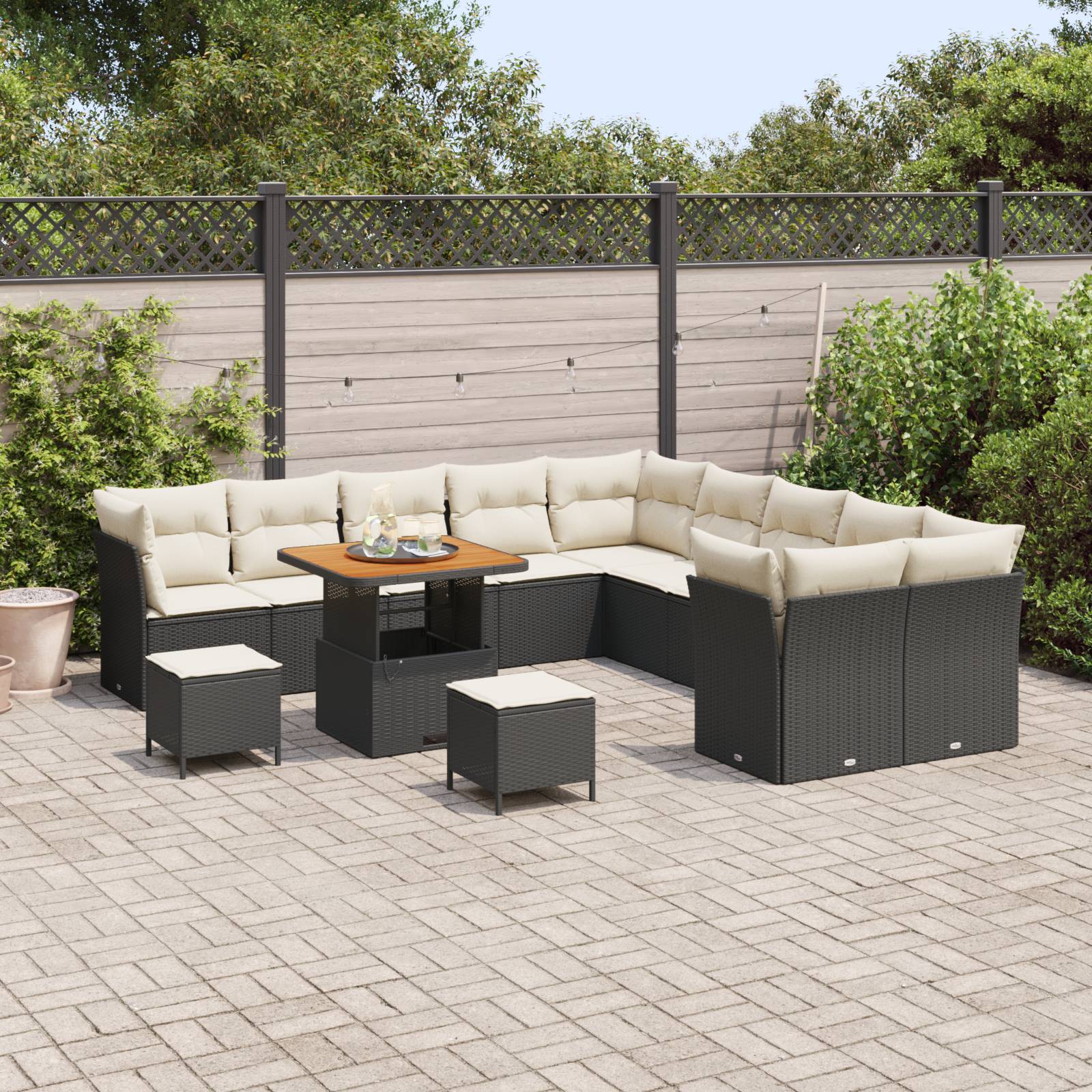 vidaXL 13-teiliges Garten Sofa Set mit Kissen Schwarz Poly Rattan Akazie