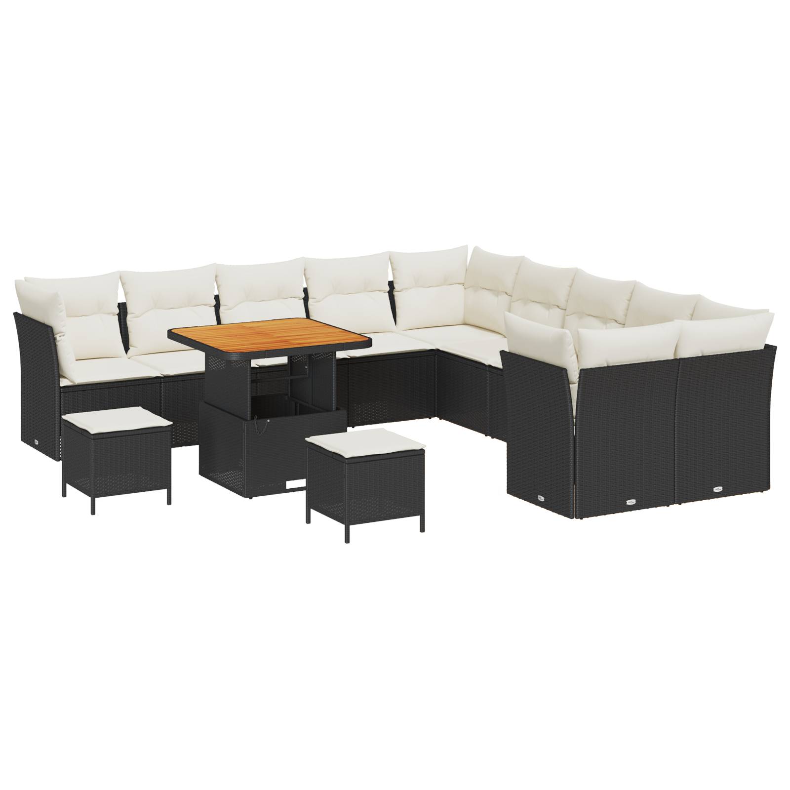 vidaXL 13-teiliges Garten Sofa Set mit Kissen Schwarz Poly Rattan Akazie
