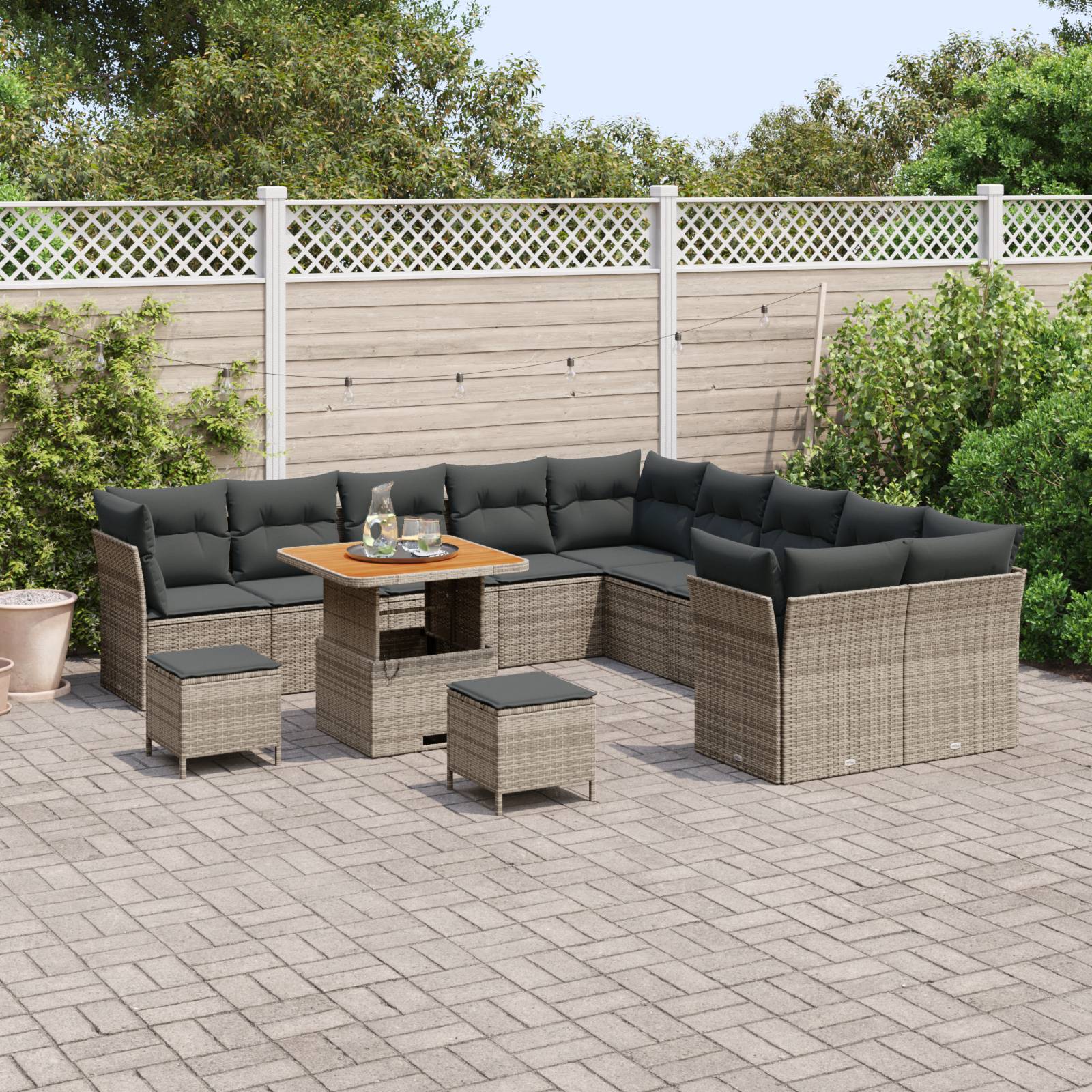 vidaXL 13-teiliges Garten-Sofa-Set mit Kissen Grau Poly-Rattan Akazie