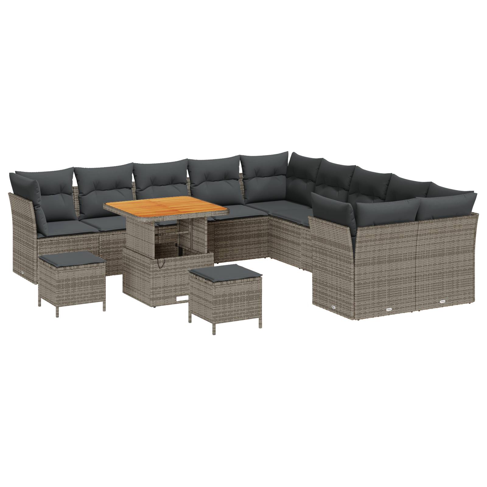 vidaXL 13-teiliges Garten-Sofa-Set mit Kissen Grau Poly-Rattan Akazie