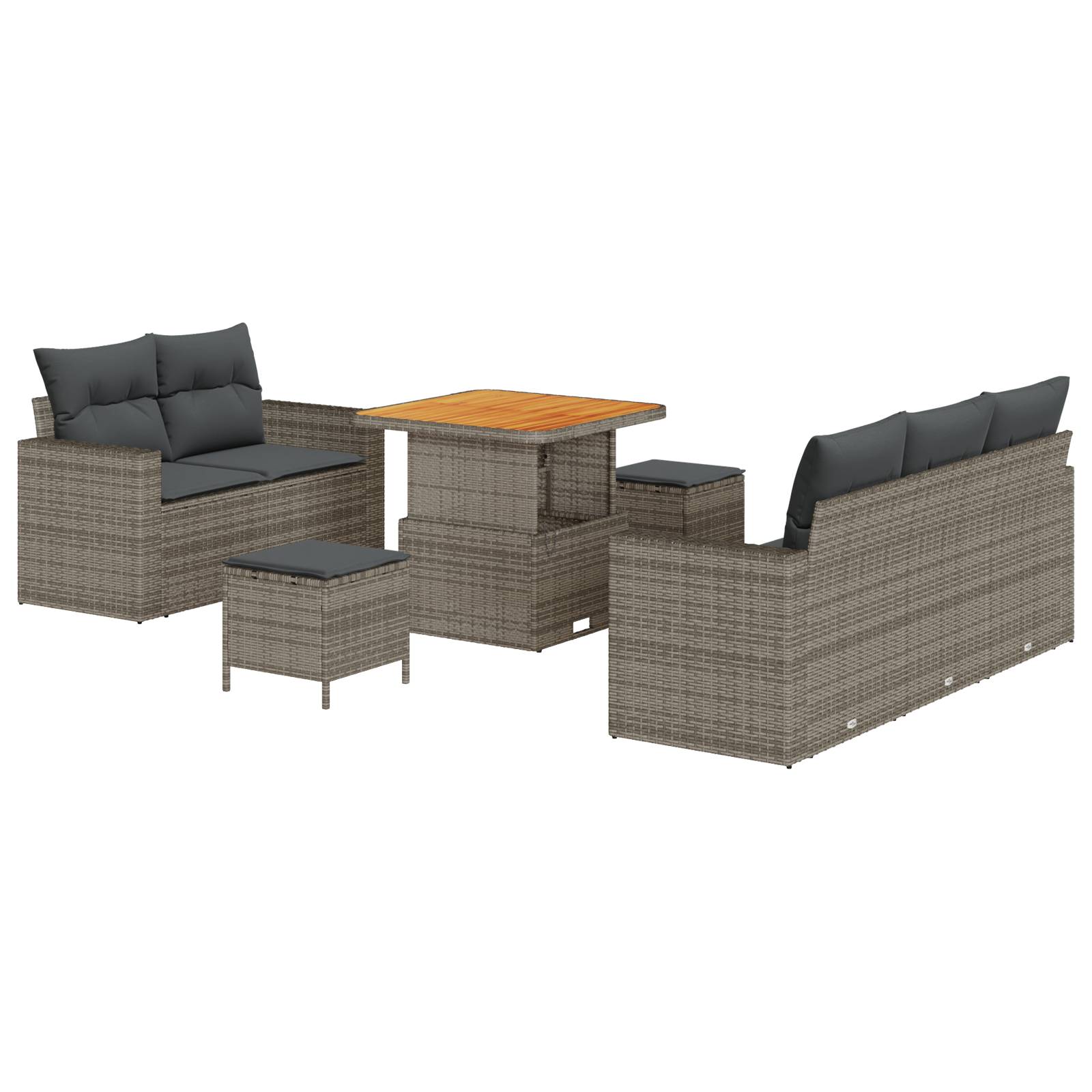 vidaXL 8-teiliges Garten Sofa Set mit Kissen Grau Poly Rattan Akazie