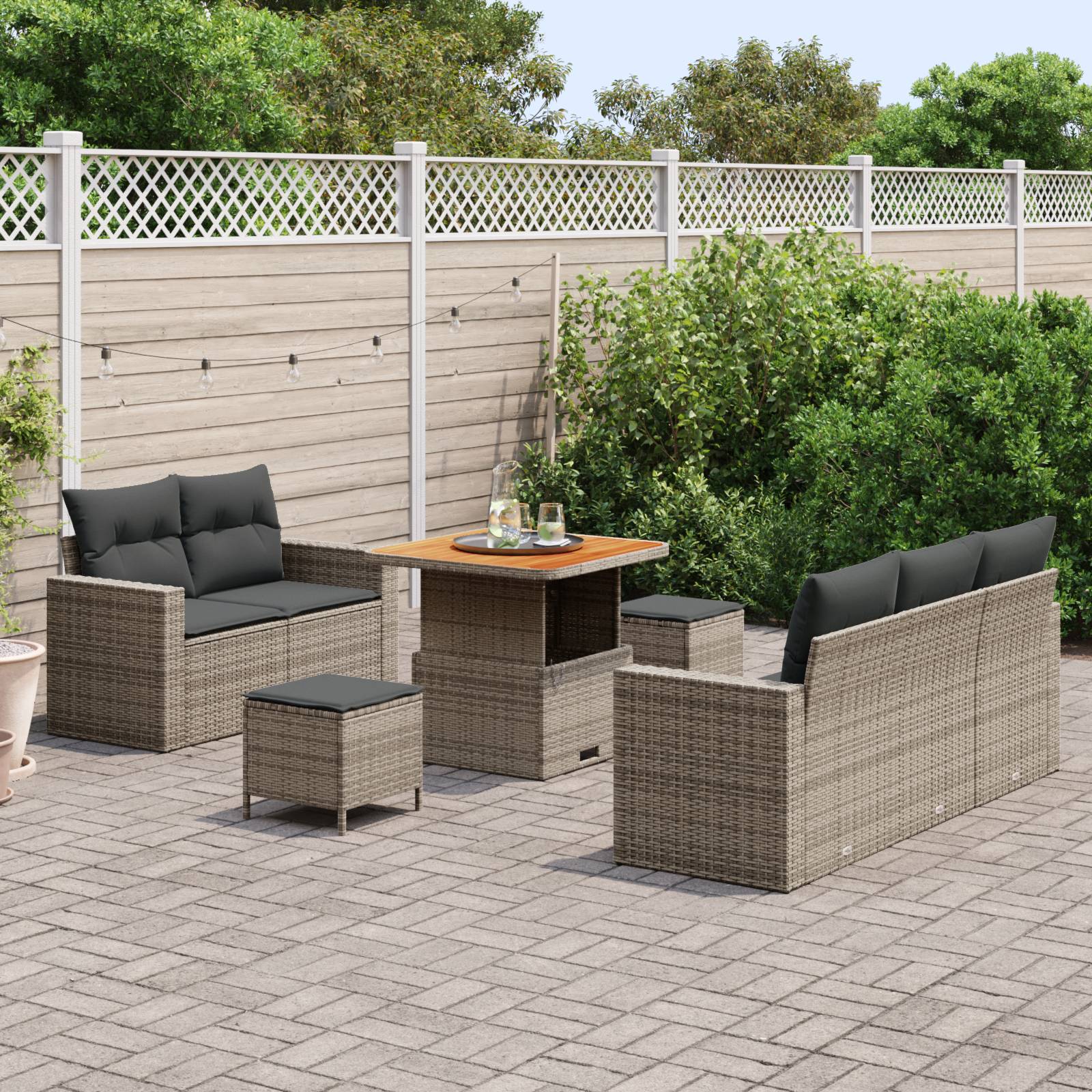 vidaXL 8-teiliges Garten Sofa Set mit Kissen Grau Poly Rattan Akazie
