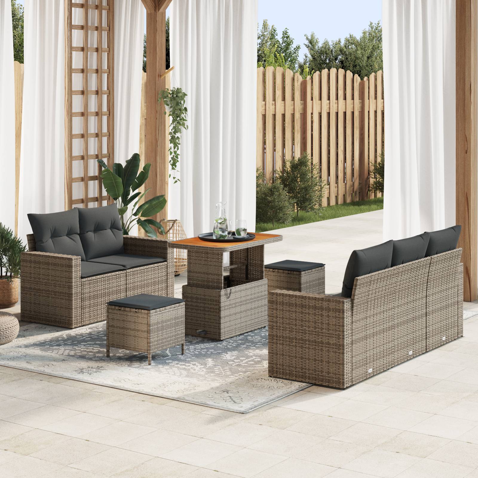 vidaXL 8-teiliges Garten Sofa Set mit Kissen Grau Poly Rattan Akazie