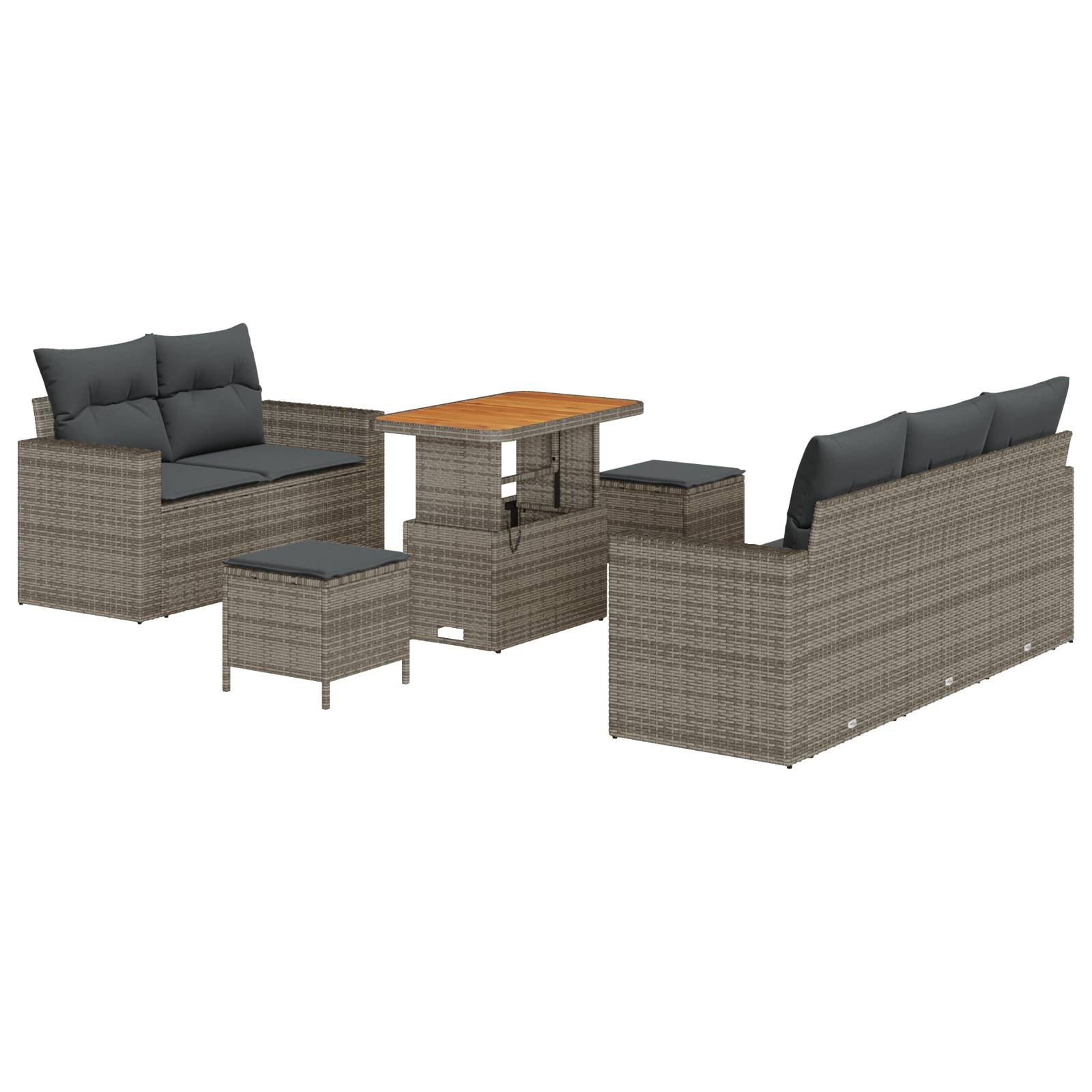 vidaXL 8-teiliges Garten Sofa Set mit Kissen Grau Poly Rattan Akazie