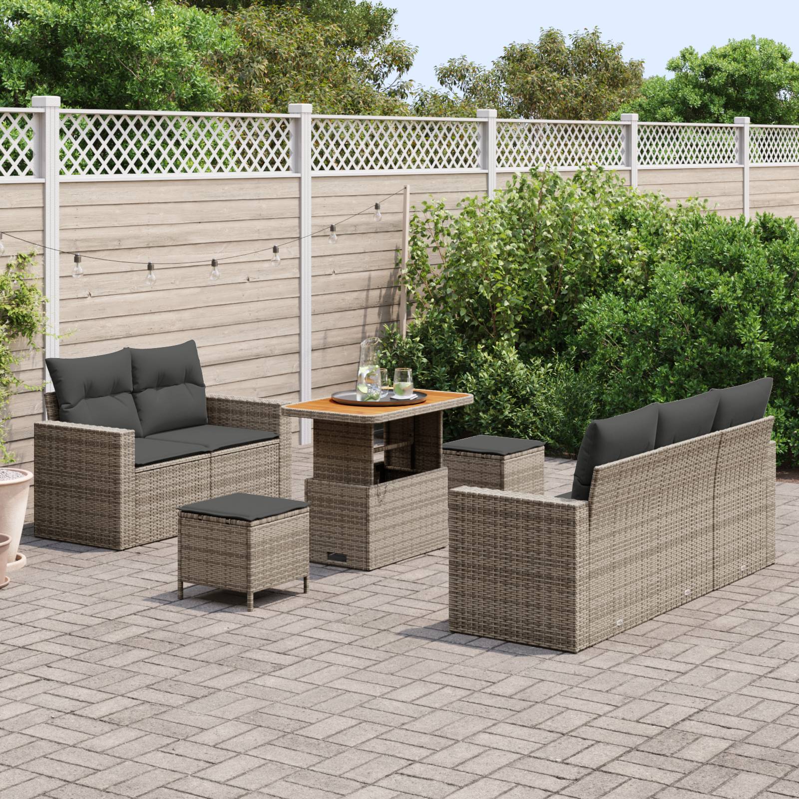 vidaXL 8-teiliges Garten Sofa Set mit Kissen Grau Poly Rattan Akazie