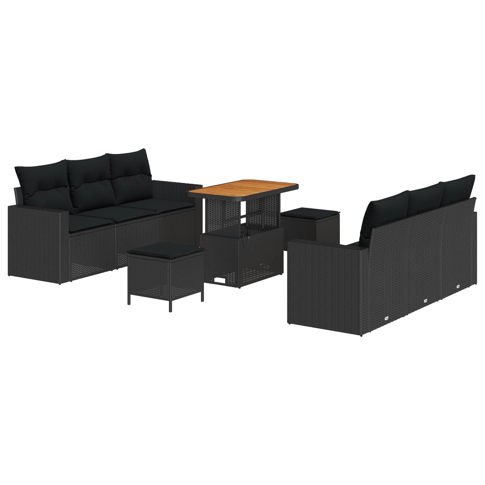 vidaXL 9-teiliges Garten Sofa Set mit Kissen Schwarz Poly Rattan Akazie