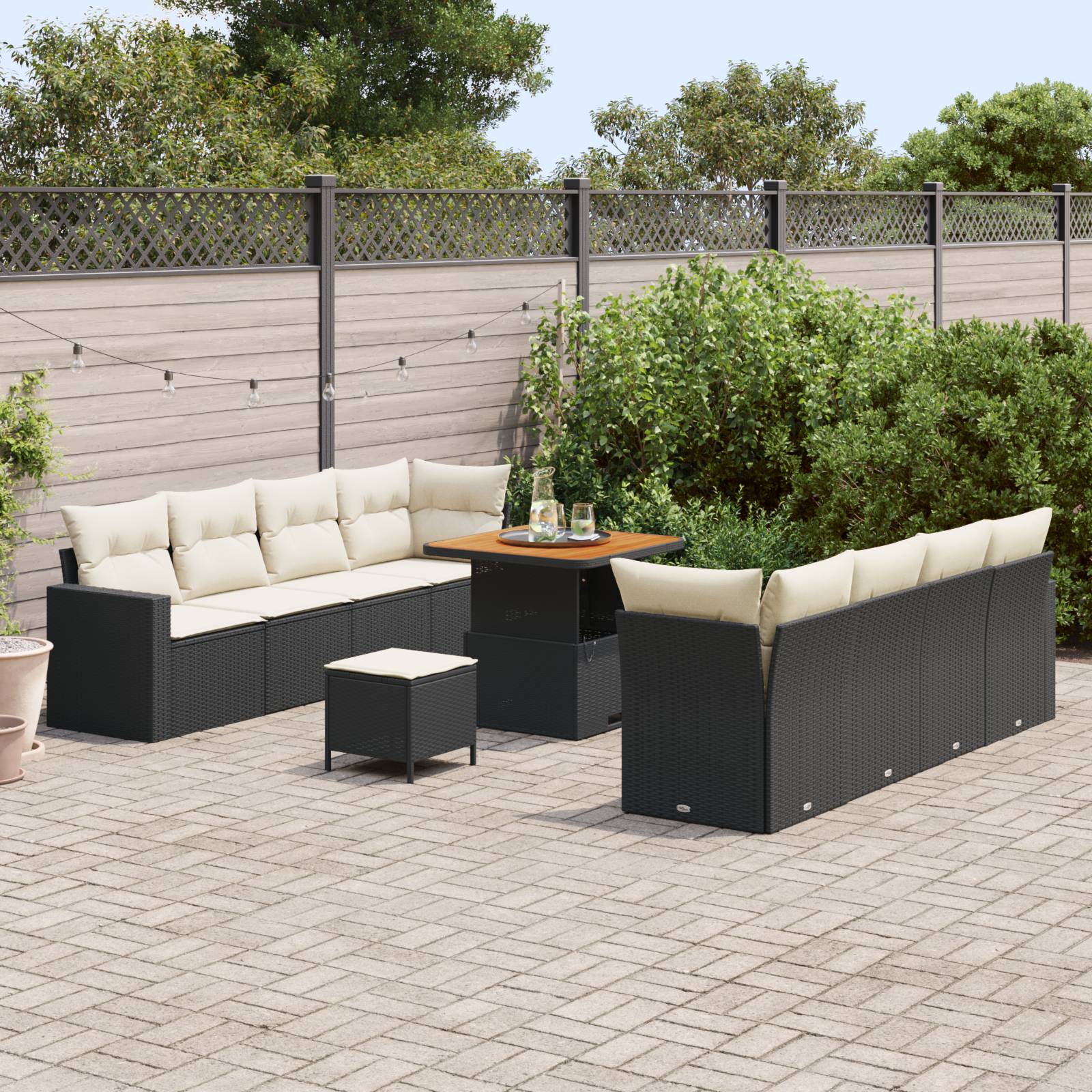 vidaXL 11-teiliges Garten Sofa Set mit K cushions Schwarz Poly Rattan Akazie