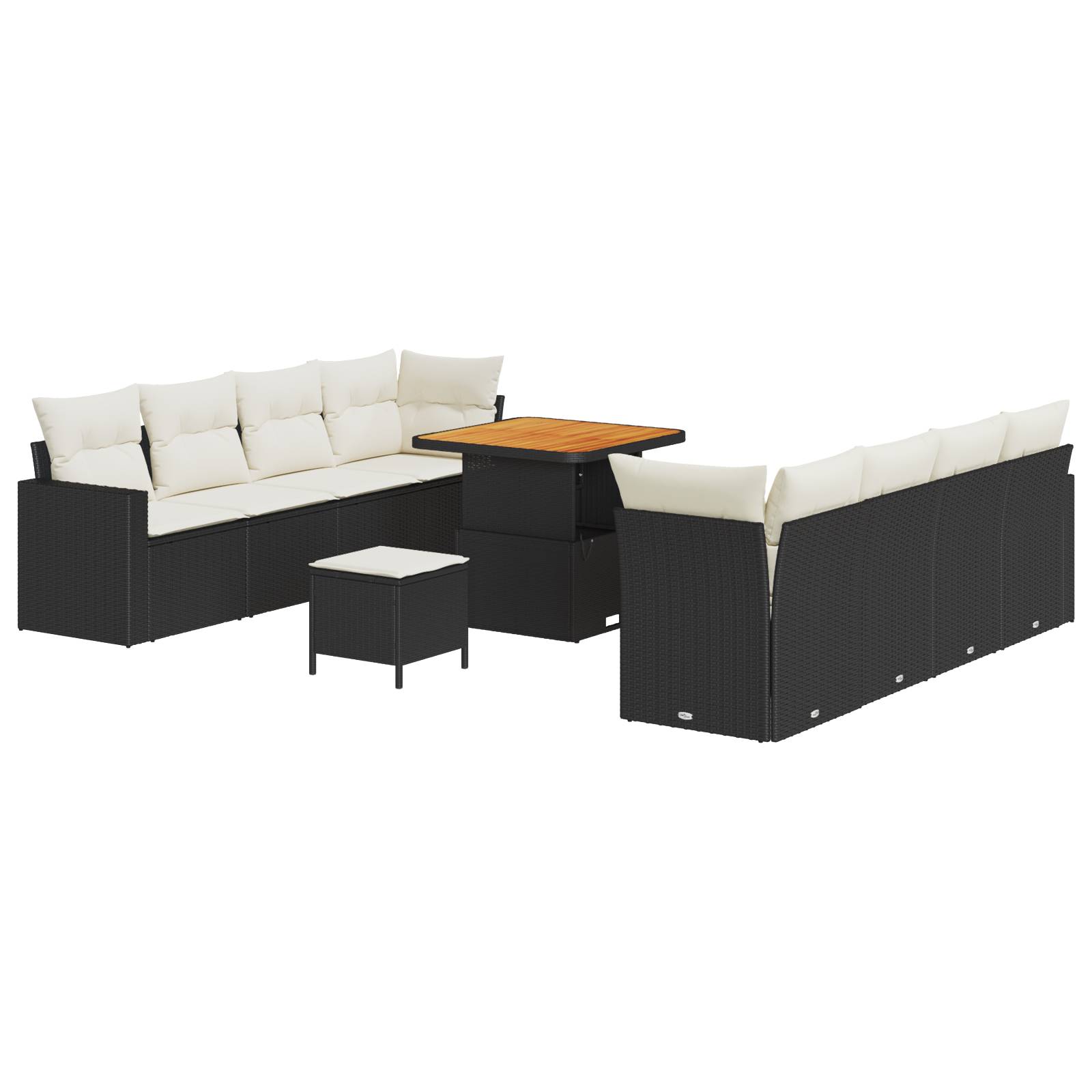 vidaXL 11-teiliges Garten Sofa Set mit K cushions Schwarz Poly Rattan Akazie