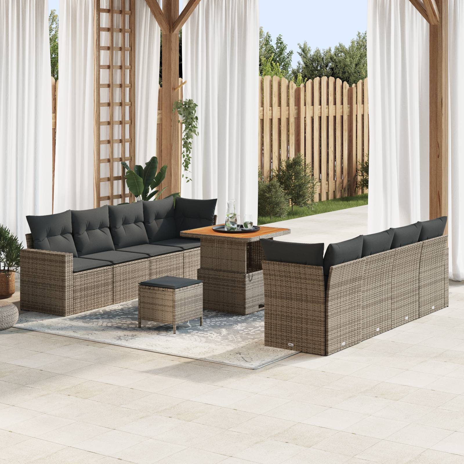 vidaXL 11-teiliges Garten Sofa Set mit Kissen Grau Poly Rattan Akazie