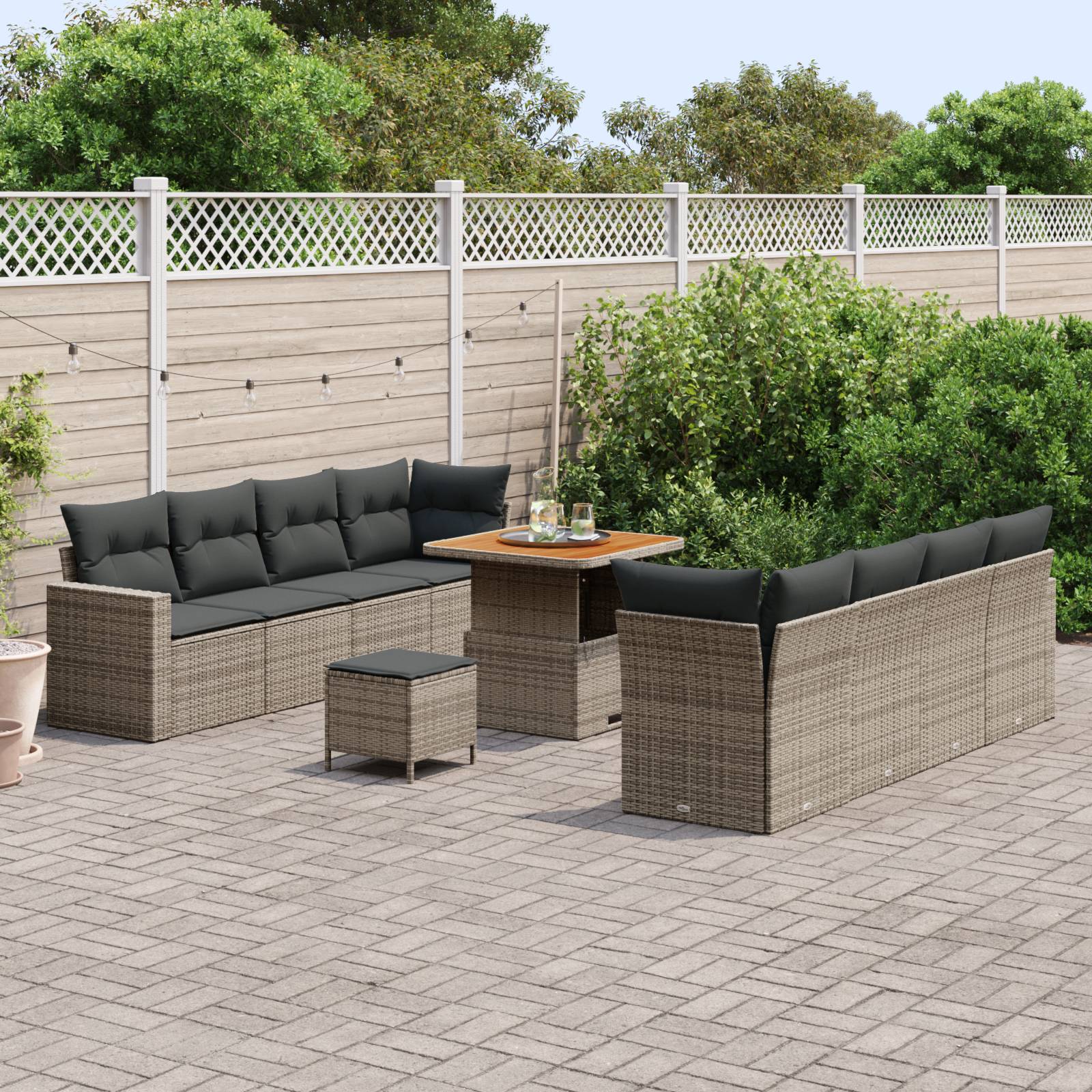 vidaXL 11-teiliges Garten Sofa Set mit Kissen Grau Poly Rattan Akazie