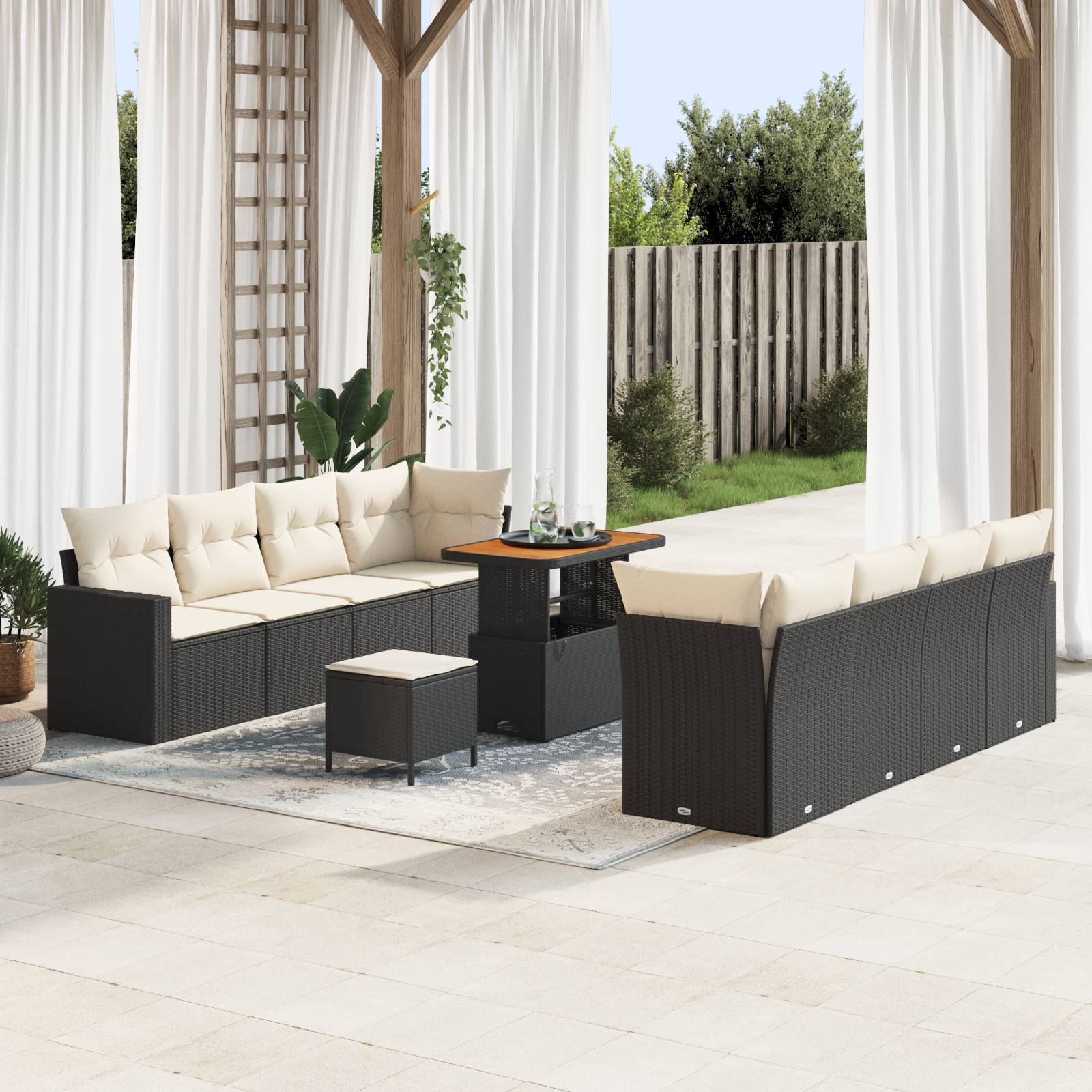 vidaXL 11-teiliges Garten Sofa Set mit Kissen Schwarz Poly Rattan Akazie