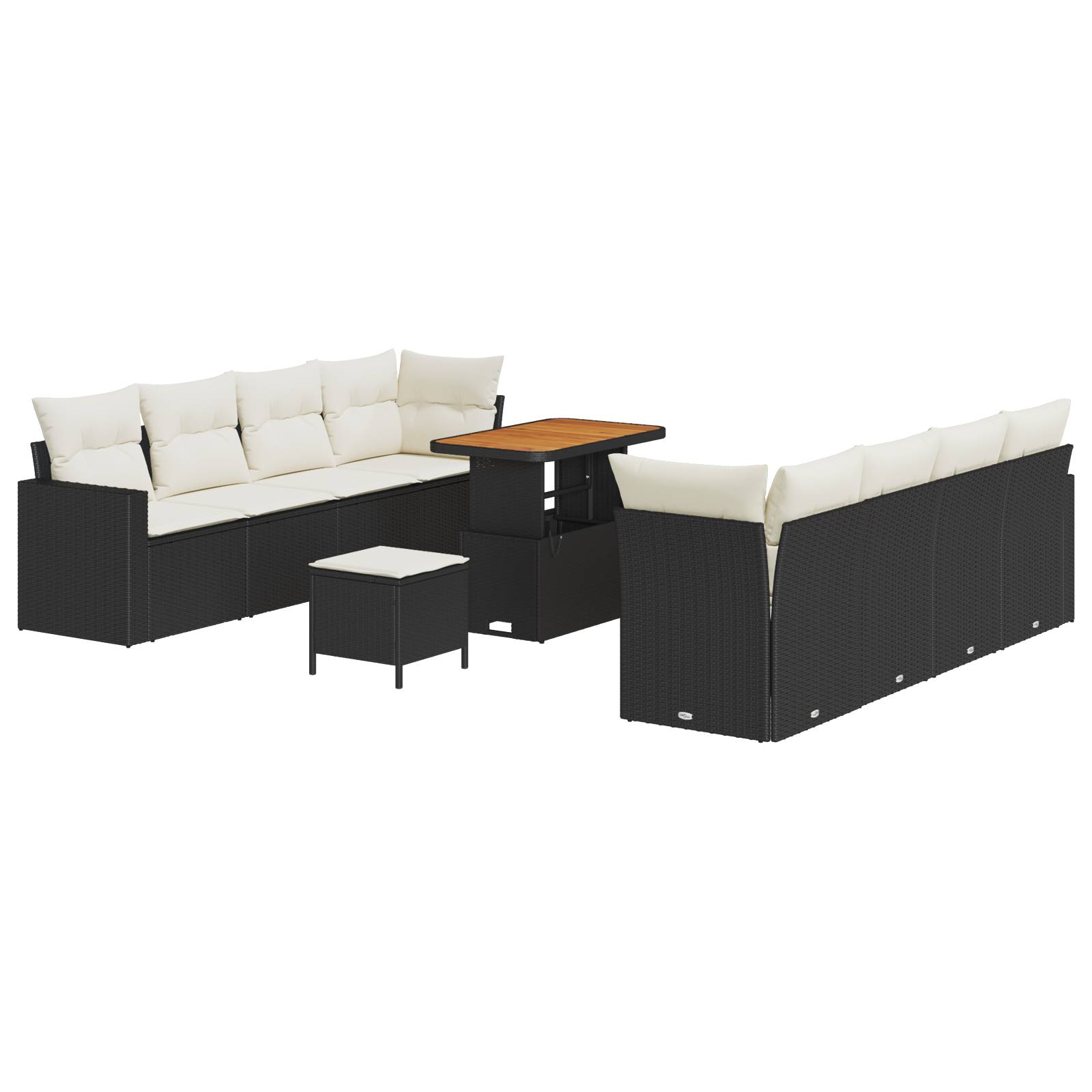 vidaXL 11-teiliges Garten Sofa Set mit Kissen Schwarz Poly Rattan Akazie