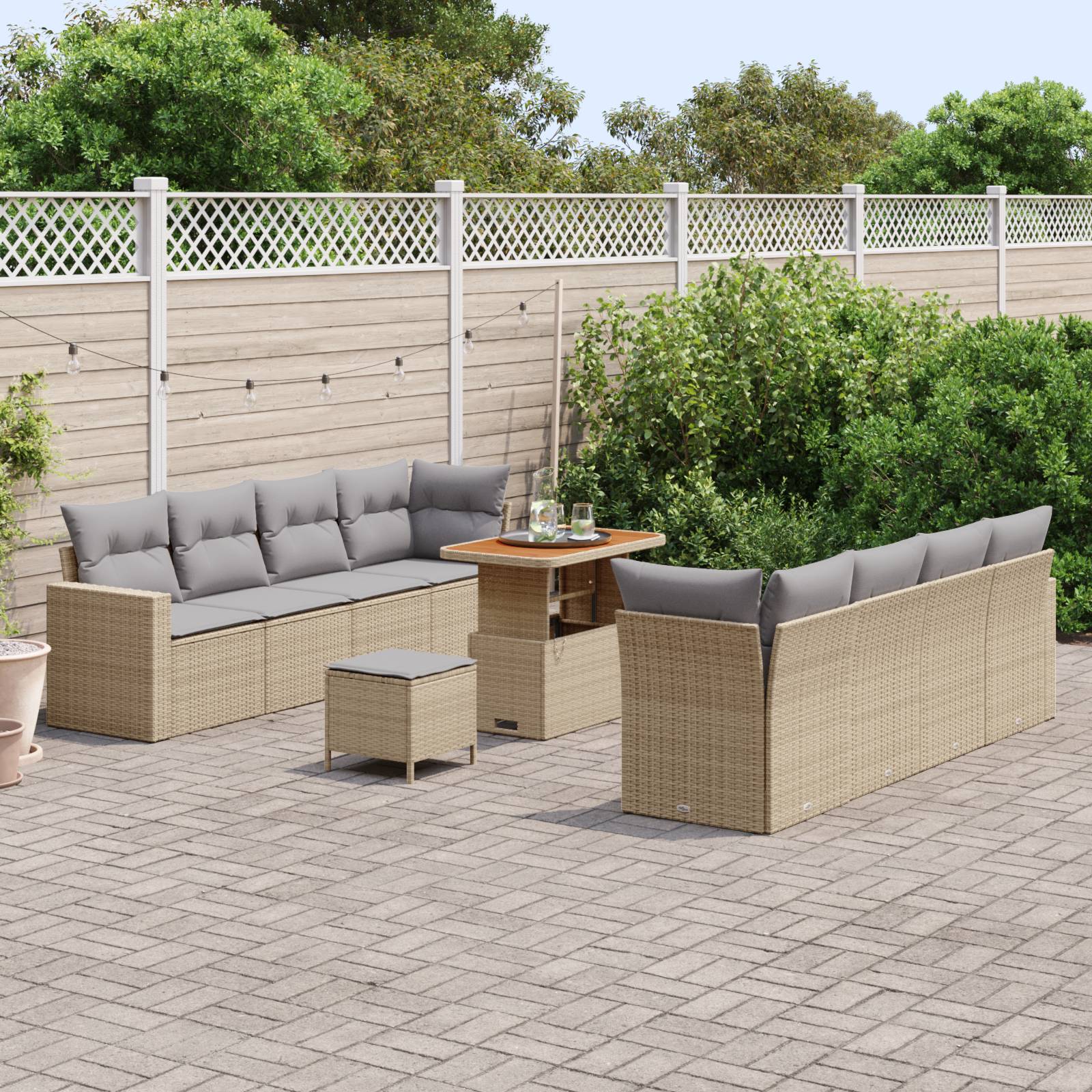 vidaXL 11-teiliges Garten Sofa Set mit Kissen Beige Poly Rattan Akazie