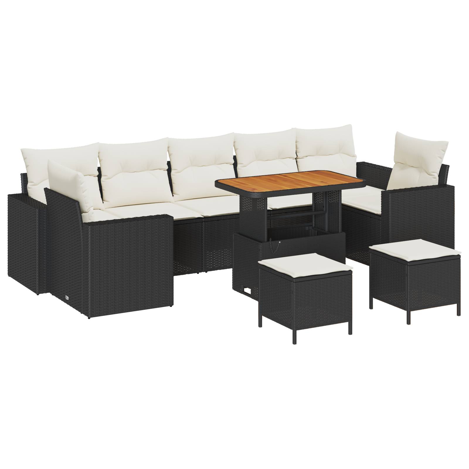 vidaXL 10-teiliges Garten-Sofa-Set mit Kissen in Schwarz aus Poly-Rattan Akazie
