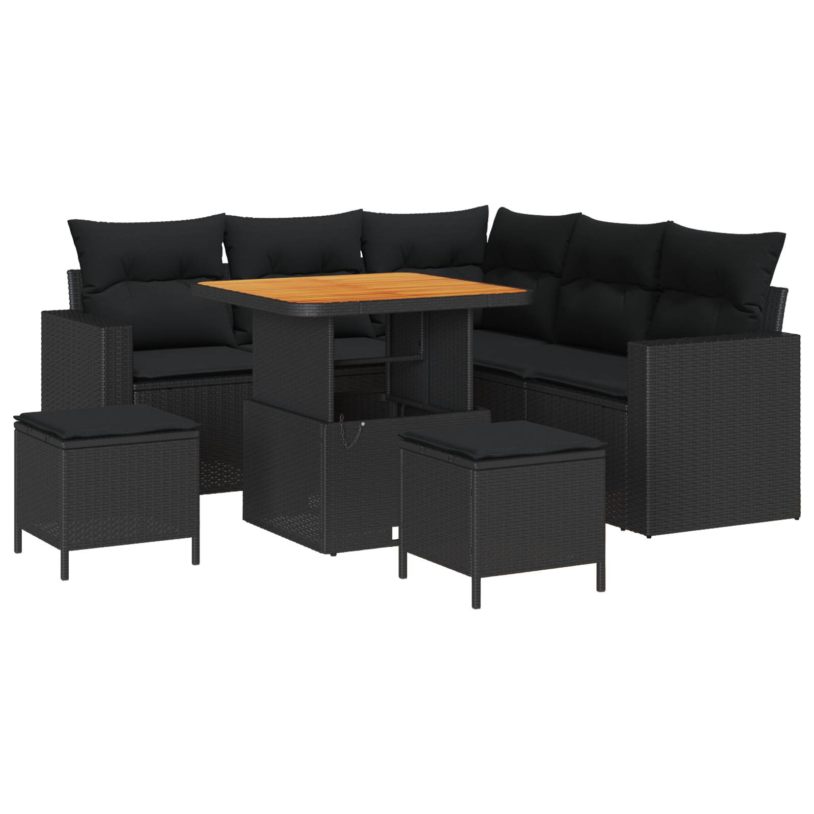 vidaXL 8-teiliges Garten Sofa Set mit Kissen Schwarz Poly Rattan Akazie